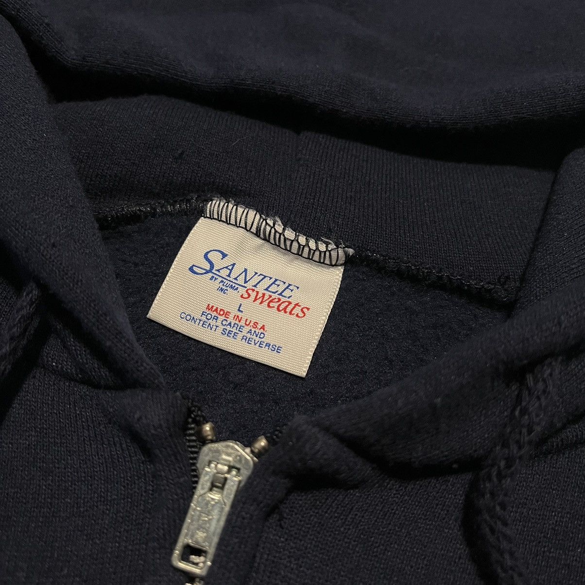 Vintage Vintage 1990s Santee Sweats Blank Navy Zip Hoodie Sweatshirt Size US L / EU 52-54 / 3 - 4 Thumbnail