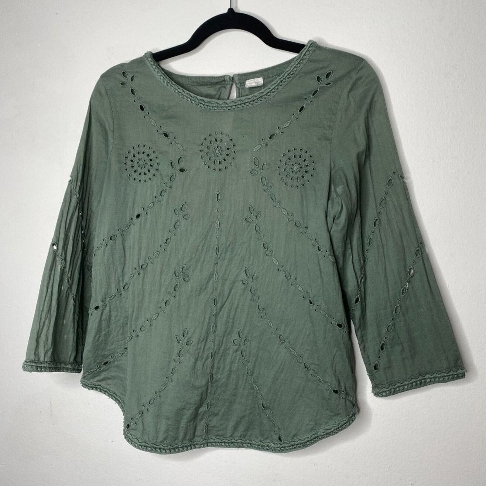 Gap Gap Green Embroidered Eyelet 3/4 Sleeve Crew Neck Blouse XS Size XS / US 0-2 / IT 36-38 - 11 Thumbnail