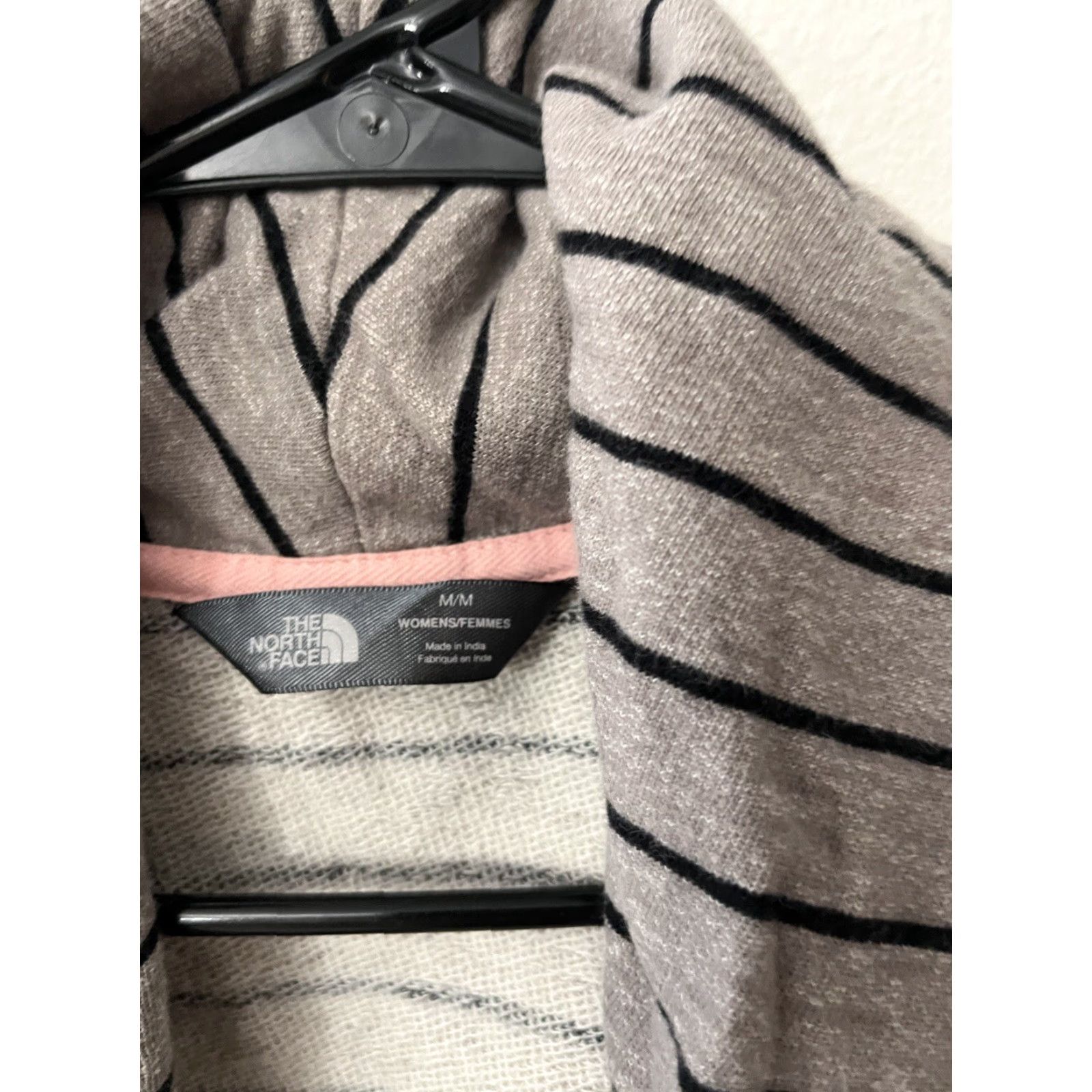 The North Face VINTAGE The North Face Women's Sweater Cardigan Open Front Long Sleeve Casual M French Terry Cotton Taupe & Black Striped Size M / US 6-8 / IT 42-44 - 2 Thumbnail