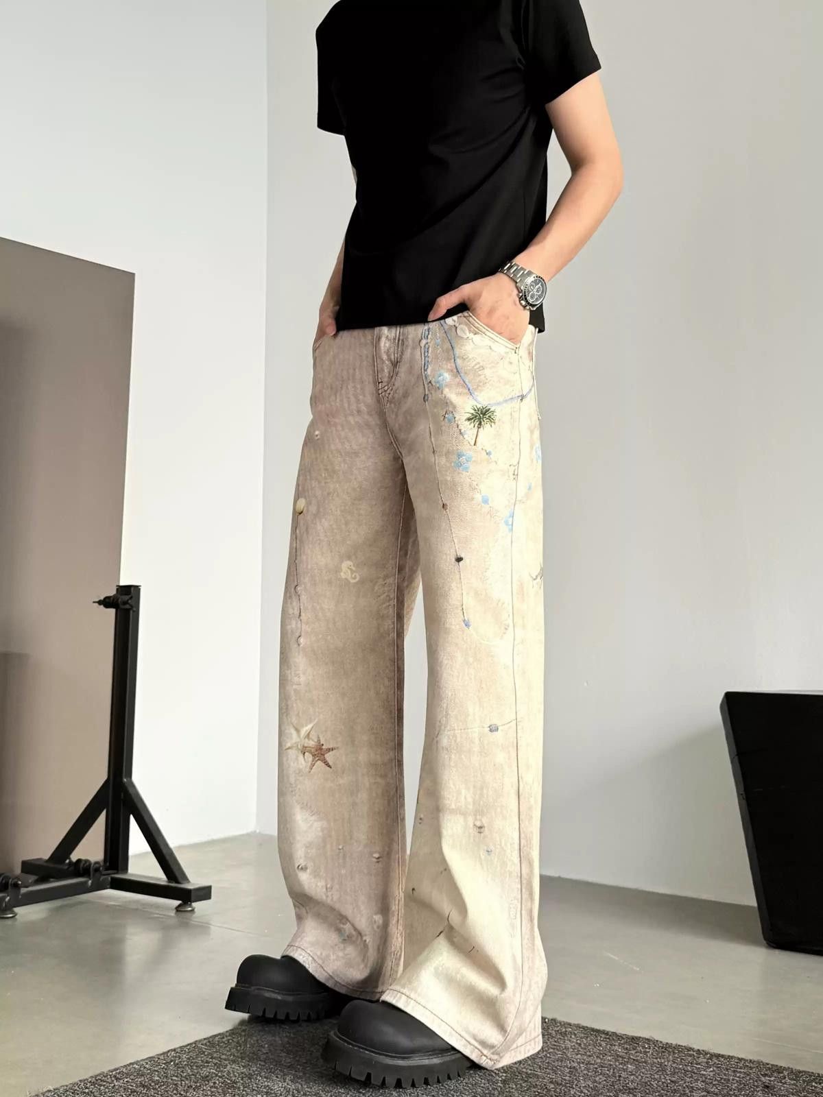 Other Wide-Leg Star Print Graphic Denim Jeans Size US 30 / EU 46 - 2 Thumbnail