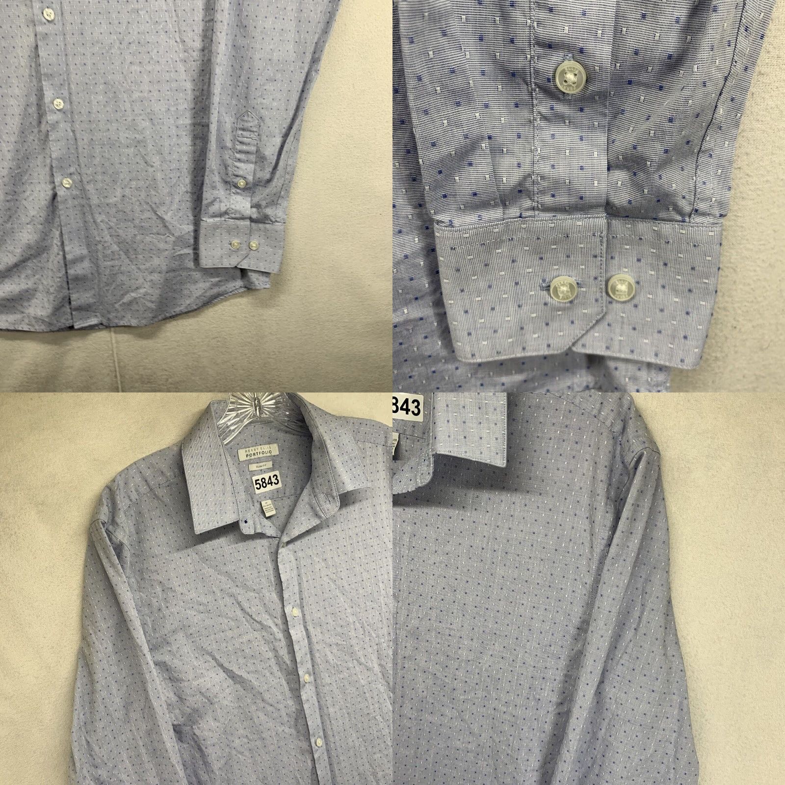 Perry Ellis Vintage Perry Ellis Portfolio Men’s Slim Fit Dress Shirt Blue Spotted 90s Business Casual Travel M Size 40R - 8 Thumbnail