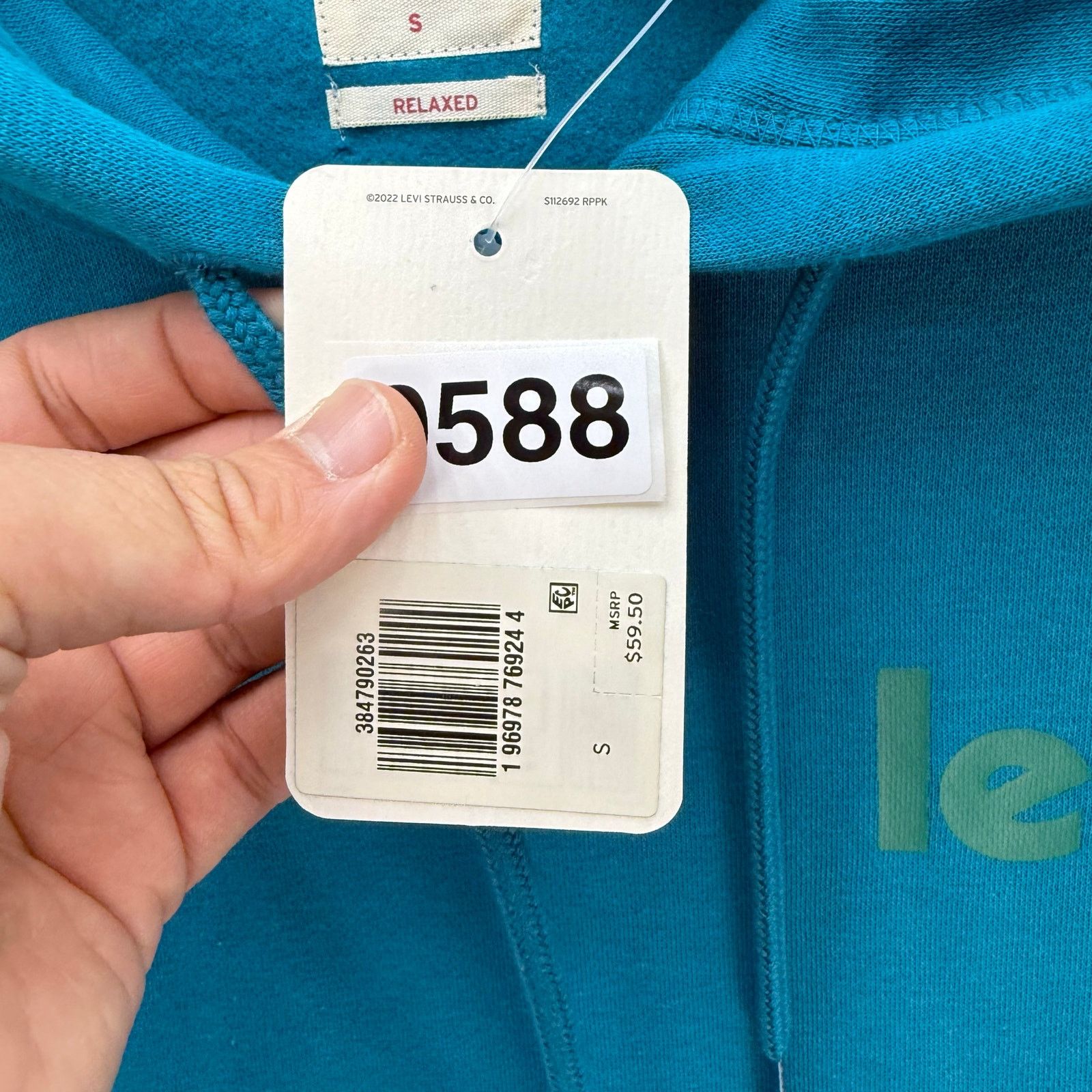 Levi's LEVI'S MEN'S SMALL OG FLEECE HOODIE TEAL BLUE SOFT MID DUTY Size US S / EU 44-46 / 1 - 3 Thumbnail