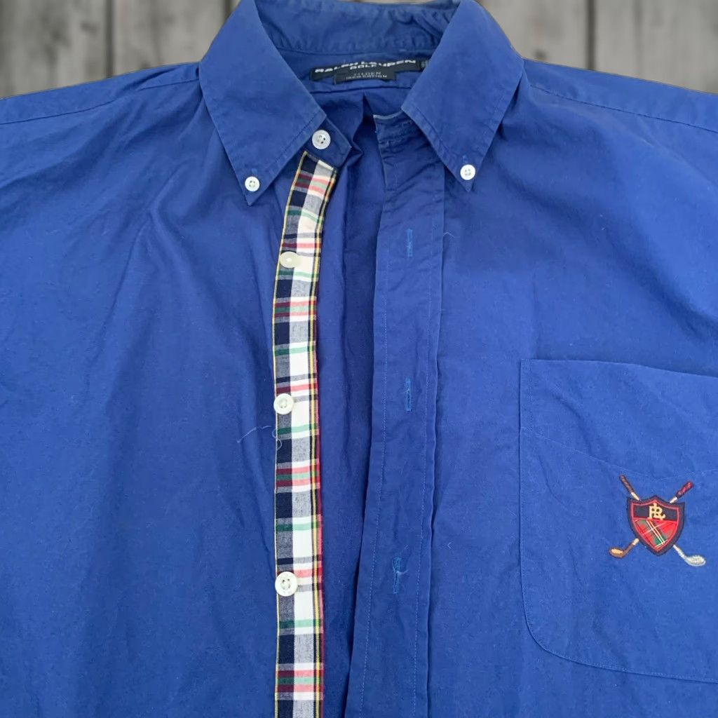 Ralph Lauren VINTAGE Ralph Lauren Golf Shirt Mens Large Crest Logo Plaid Blue Button-Up Size US L / EU 52-54 / 3 - 1 Thumbnail