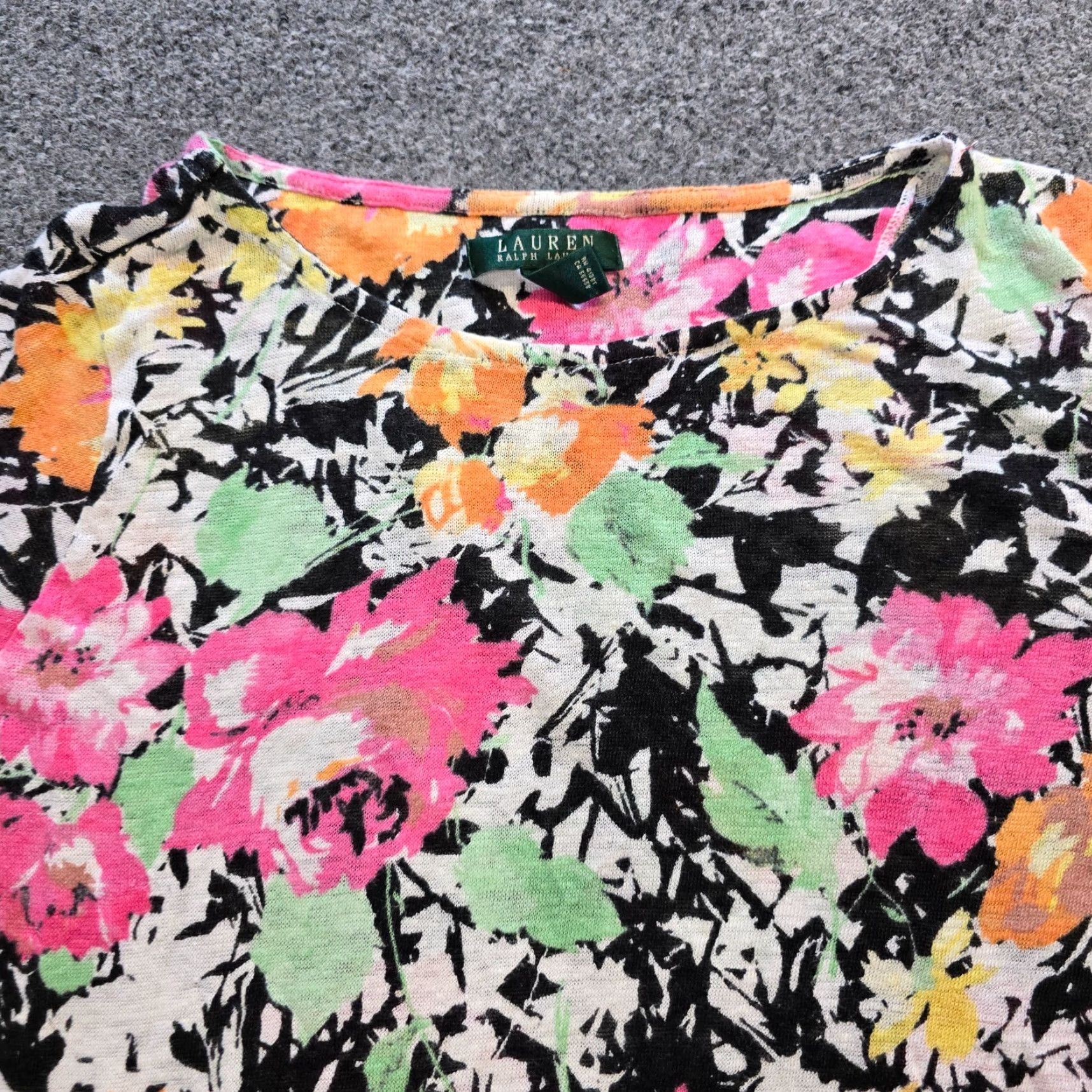 Ralph Lauren Lauren Ralph Lauren Top Women 1X Pink Floral Linen Boat Neck Stretch Casual Shirt Size XL / US 12-14 / IT 48-50 - 2 Thumbnail