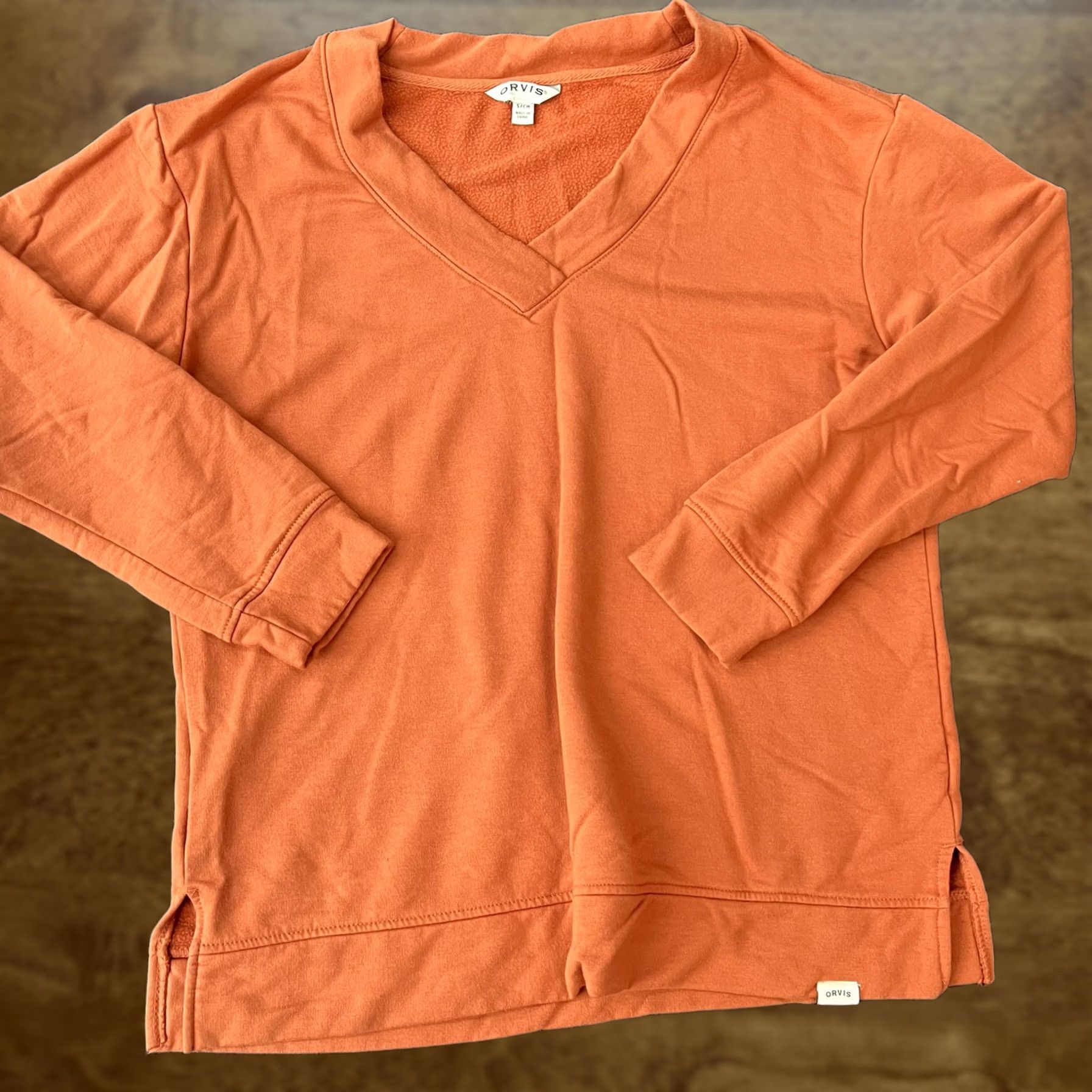 Orvis Orvis Shirt Womens Small Orange V-Neck Long Sleeve Pullover Solid Top Casual Size S / US 4 / IT 40 - 1 Thumbnail
