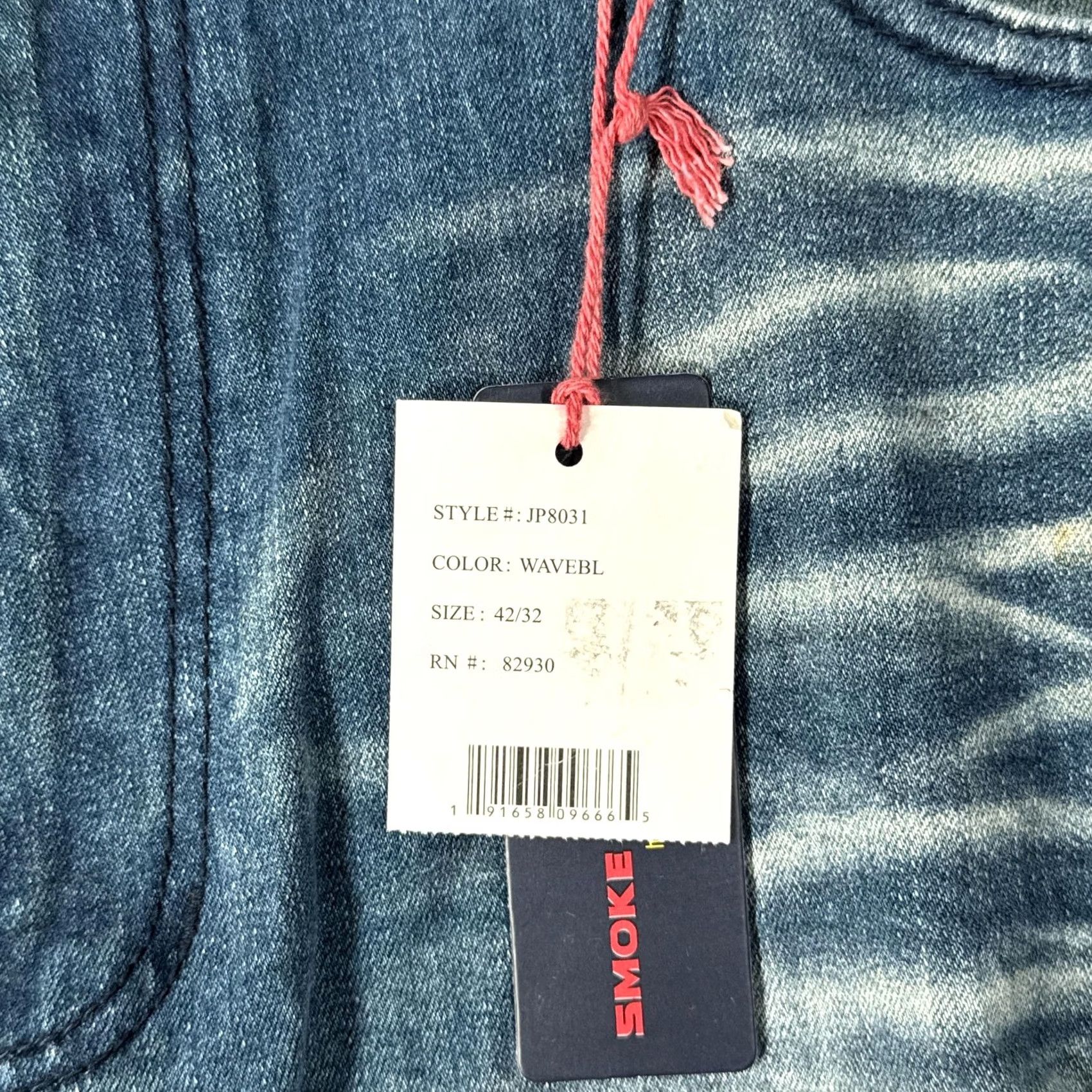 Vintage Smoke Rise Jeans Slim Tapered 42x32 Blue Light Wash Distressed Jeans Mens Slim Fit Denim JP8031 Size US 42 / EU 58 - 2 Thumbnail