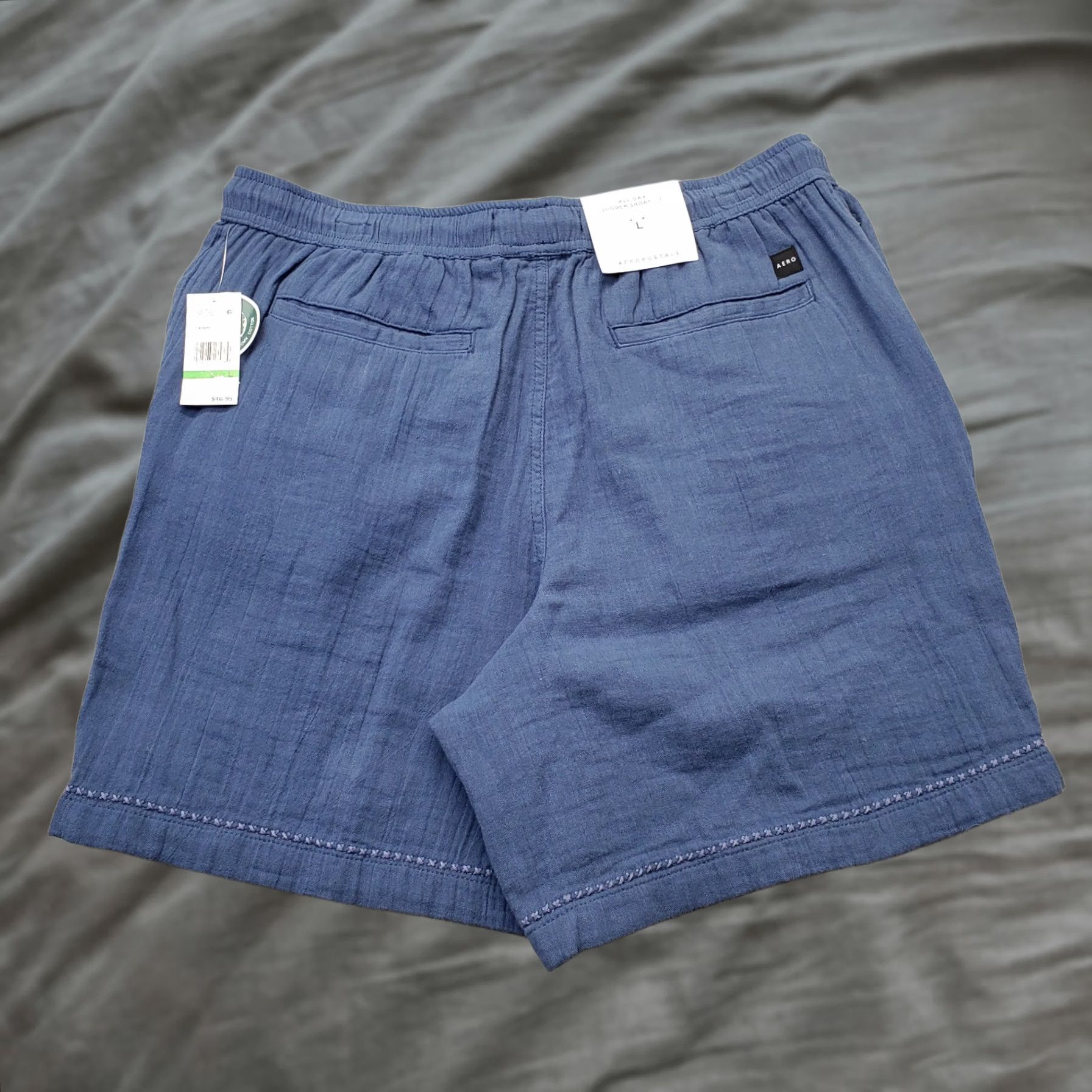 Vintage Aéropostale Aero All Day Jogger Shorts Men L Blue Non-Stretch Above the Knee Size US 33 - 1 Thumbnail