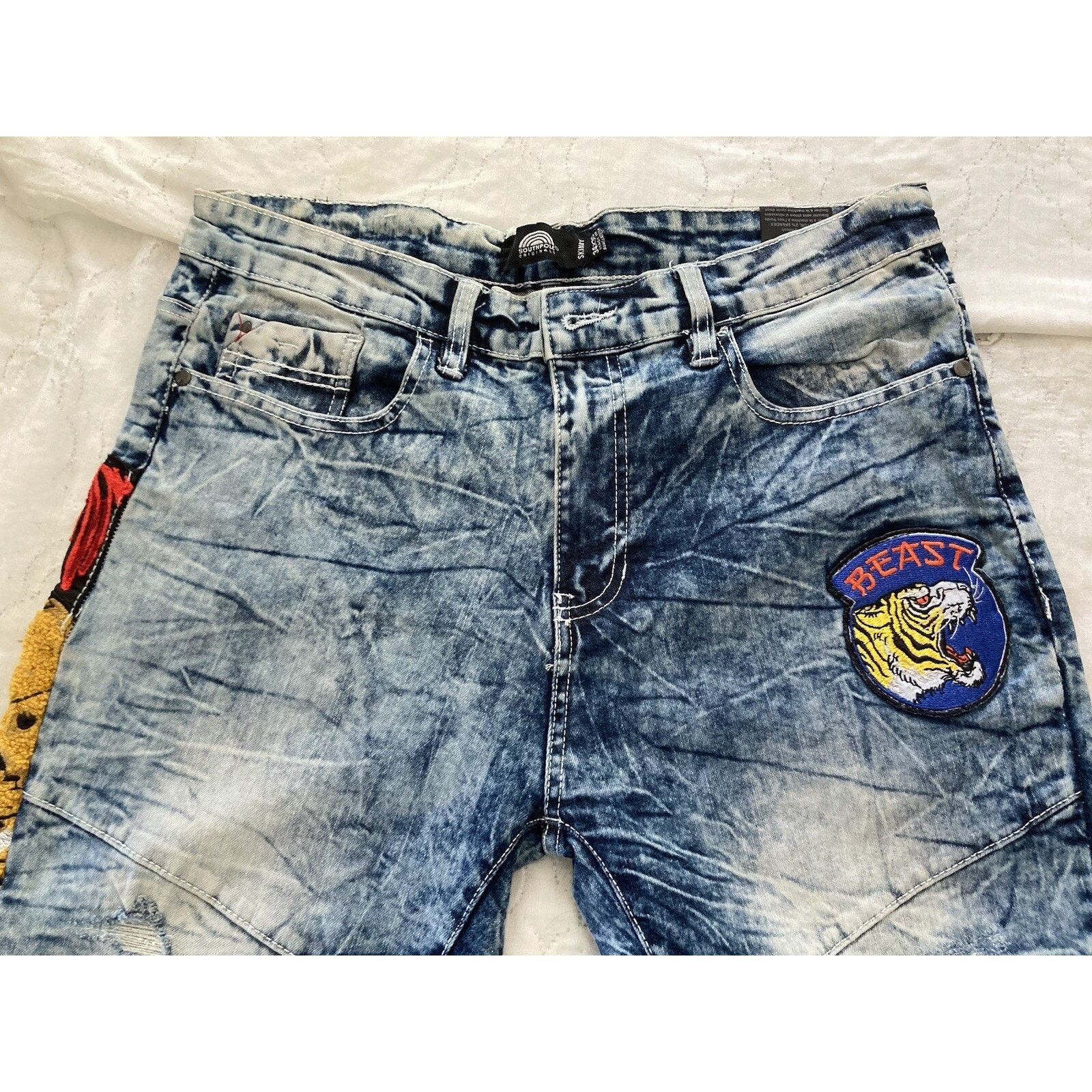 Southpole Southpole Distressed Wash Blue Patch. Cotton Jeans 34x30 Size US 34 / EU 50 - 3 Thumbnail