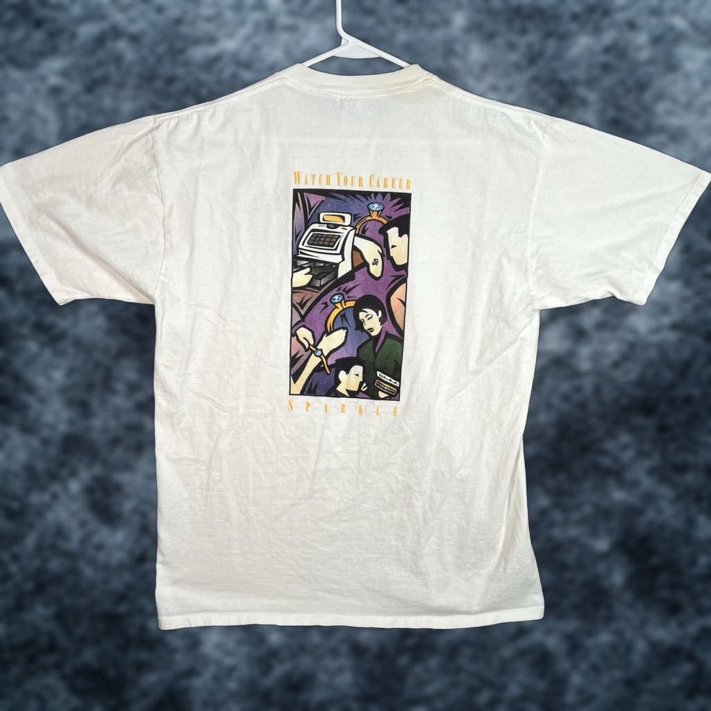 Jerzees VINTAGE 90s Jerzees Watch Your Career Sparkle Shirt Adult XL White Mens Graphics Tee USA Made Size US XL / EU 56 / 4 - 1 Thumbnail