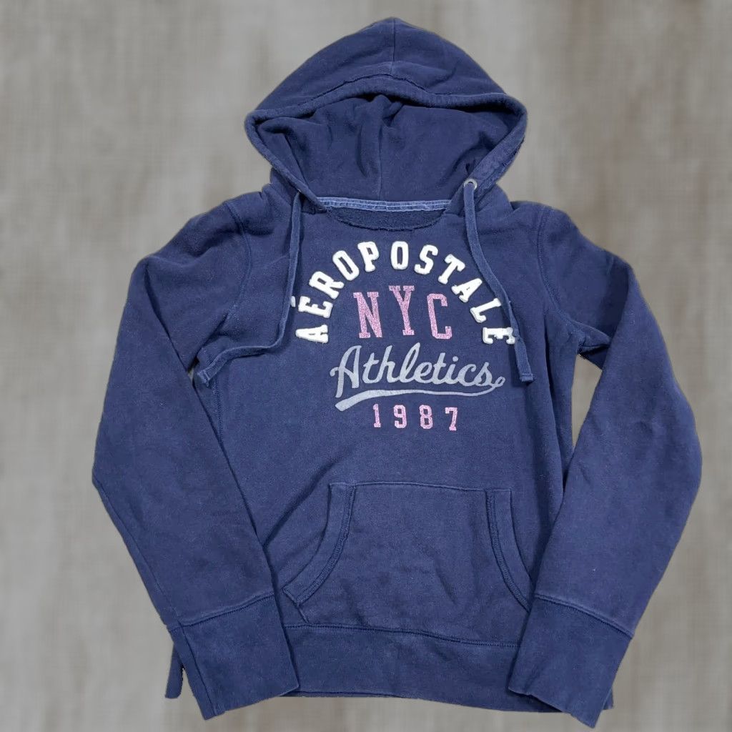 Vintage VINTAGE Aeropostale Hoodie Women M Blue Sweatshirt Logo 90s Pullover Hooded All Seasons 2000s Beach Modern Casual Logo Size M / US 6-8 / IT 42-44 - 1 Thumbnail