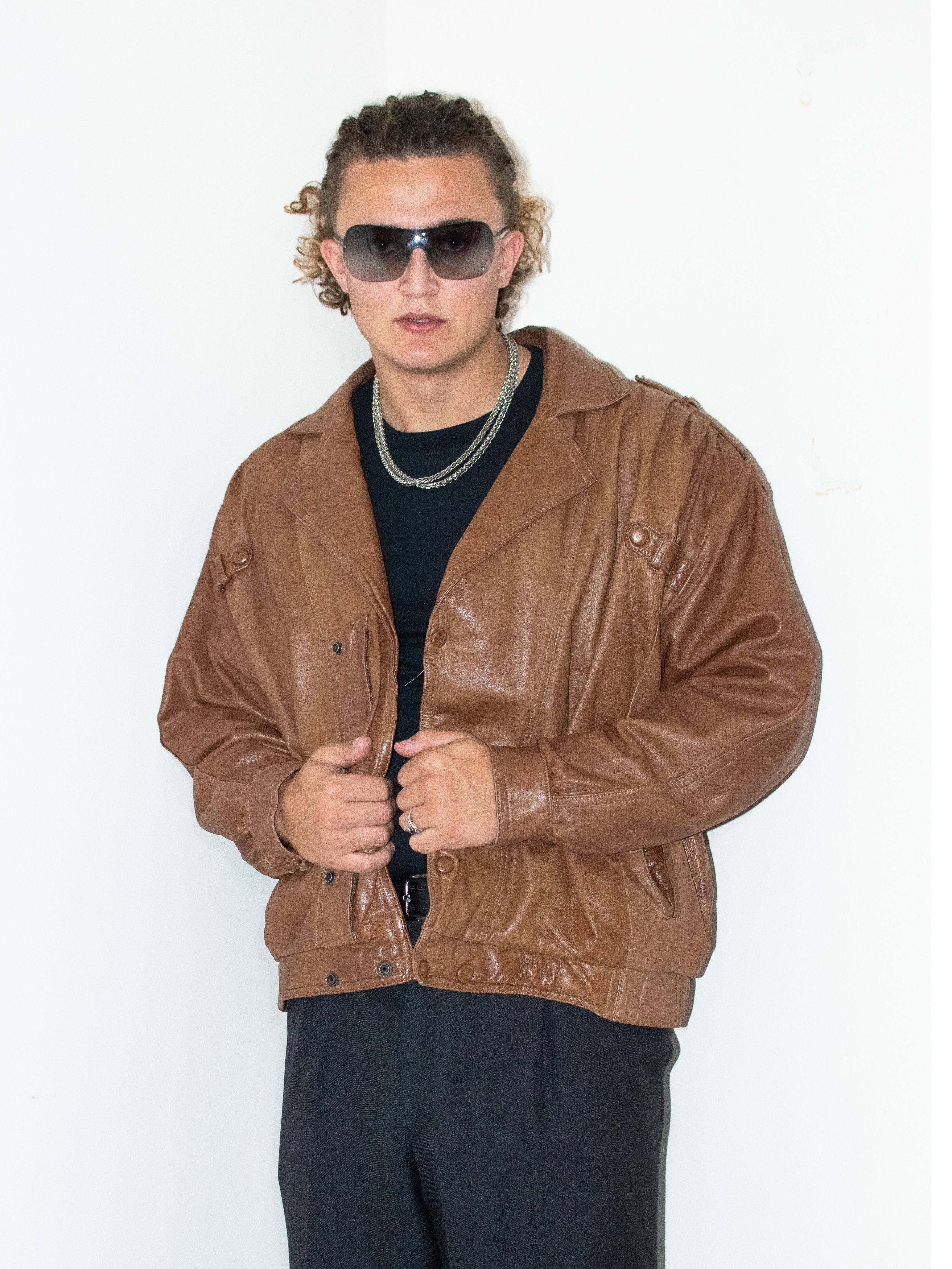 Japanese Brand Oversized Bown cuxcut Bomber Leather Streetwear Jacket Size US XL / EU 56 / 4 - 2 Thumbnail