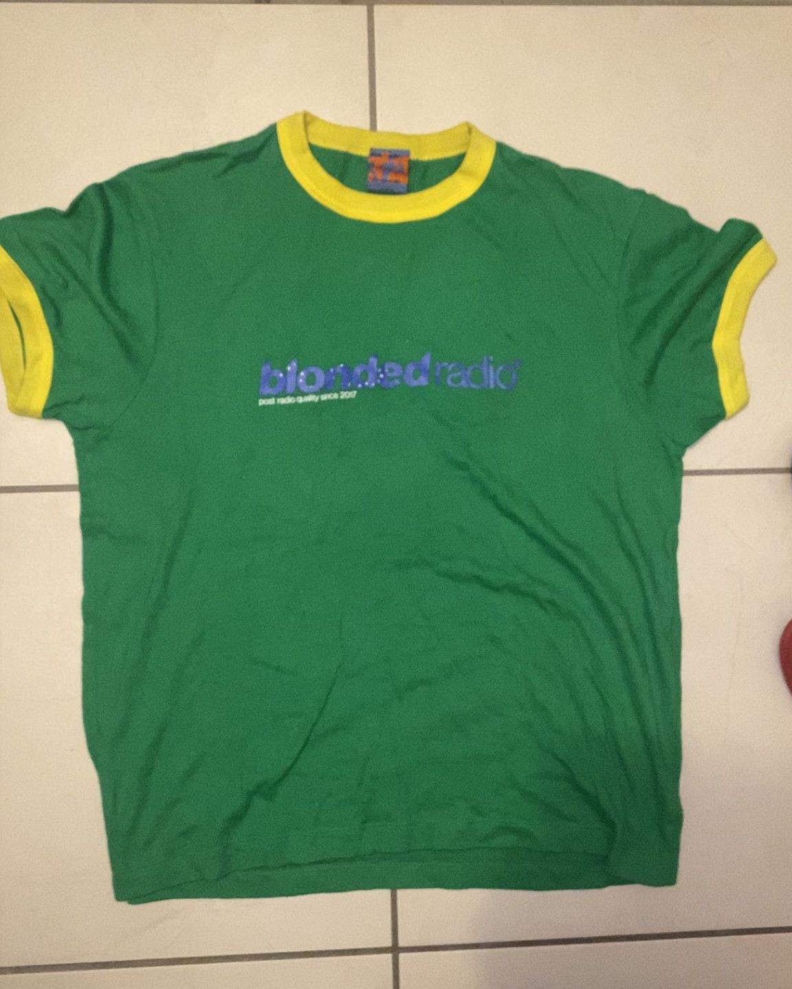 Image of Frank Ocean Blonded Brazil Logo Ringer T-Shirt in Green, Men's (Size Small)