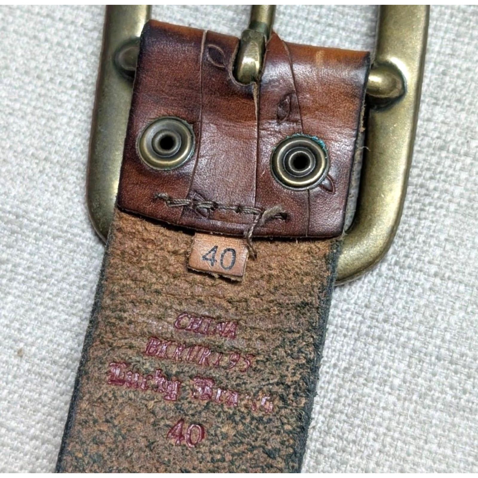 Lucky Brand VINTAGE Lucky Brand belt Western belt Tooled brown 40/41 leather cowhide buckle western Mens belt 1-5/8" width Size 40 - 5 Thumbnail