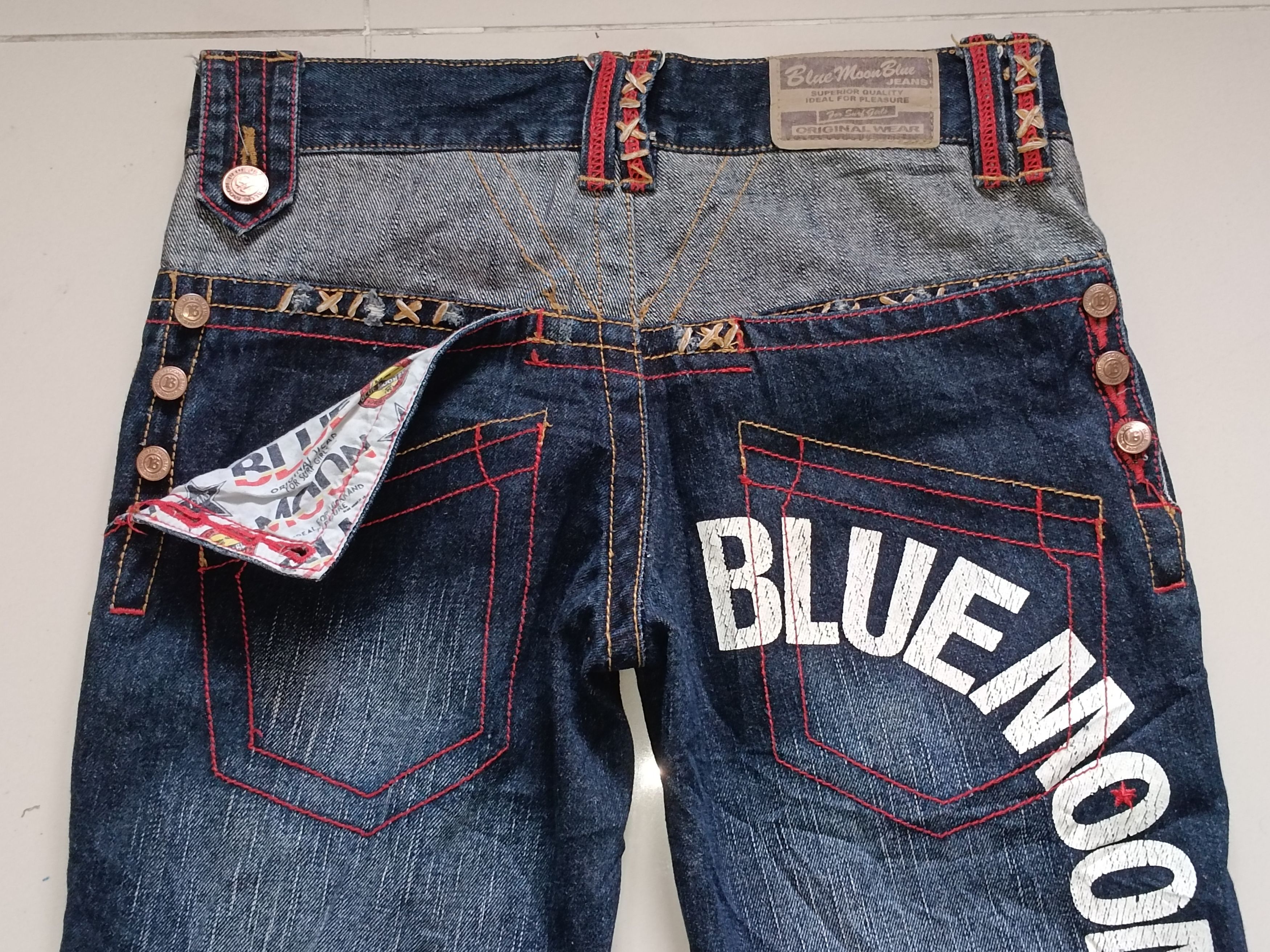 14th Addiction × Hysteric Glamour × If Six Was Nine Japanese Y2K Blue Moon Blue Flare Distressed Jeans Size US 31 - 2 Thumbnail