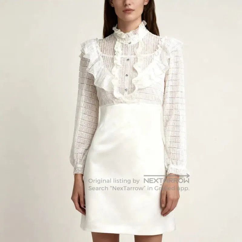 Miu Miu Miu Miu White Wool Dress with Ruffled Details . Size M / US 6-8 / IT 42-44 - 3 Thumbnail
