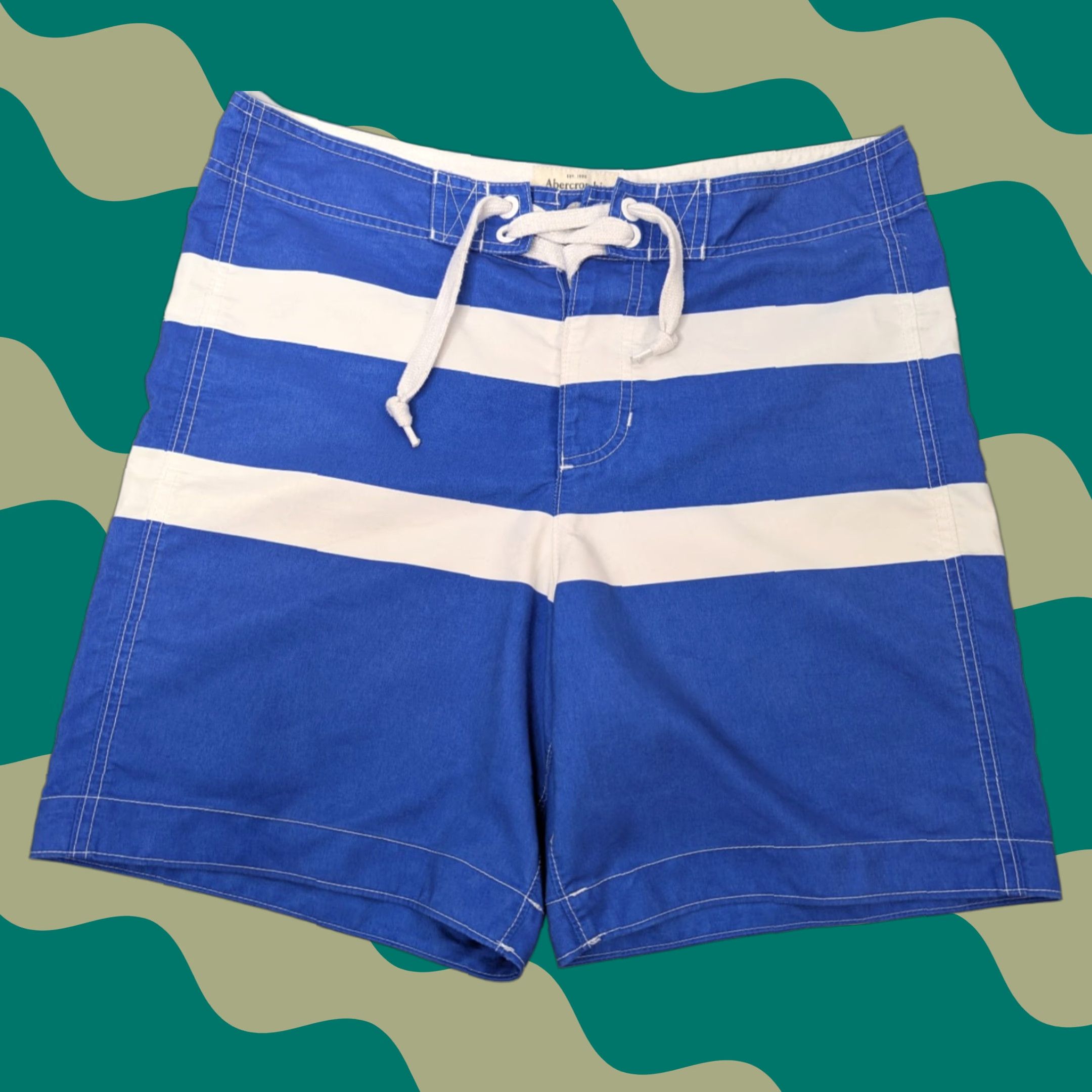 Abercrombie & Fitch Abercrombie & Fitch Swim Trunks Blue Tritone Striped Drawstring Size L Size ONE SIZE - 1 Thumbnail