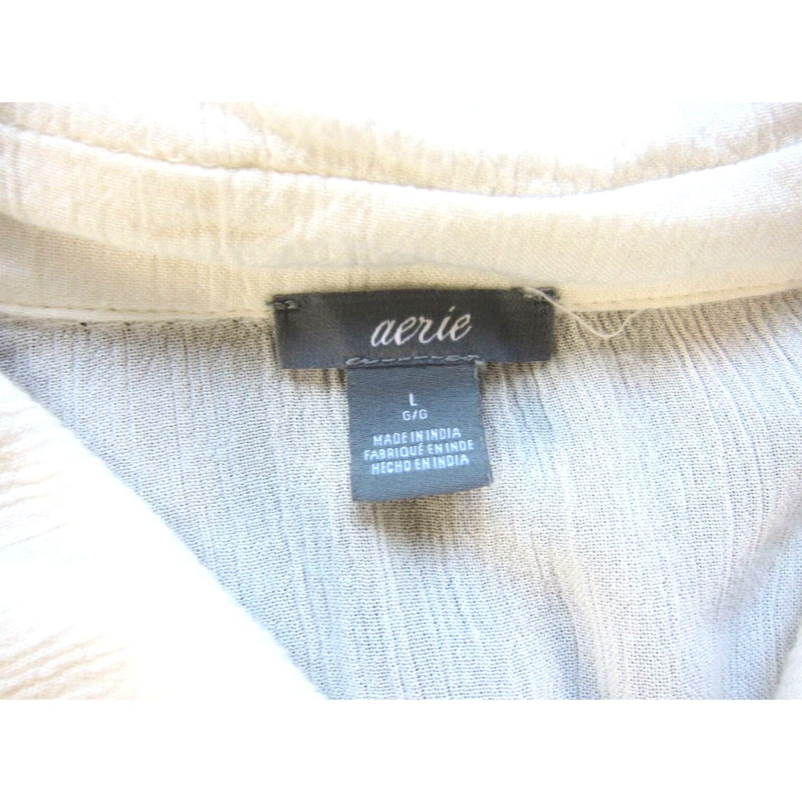Vintage Aerie White Collared 3/4 Sleeve Button Up Peasant Blouse Woman Large Size L / US 10 / IT 46 - 6 Thumbnail