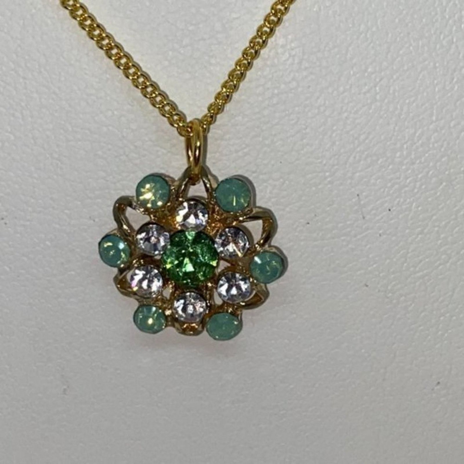 Handmade Gold-Tone Turquoise Green Rhinestone Necklace Size ONE SIZE - 12 Thumbnail