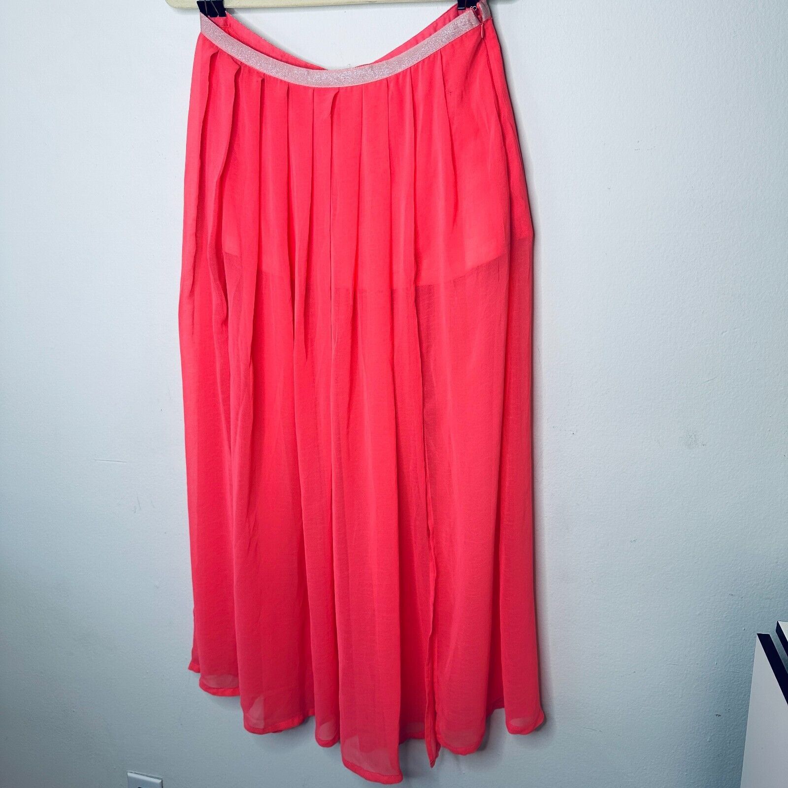 Other Love Riche Pink Sheer Maxi Short Slip Silver Shimmer Waist L Size 36" / US 14 / IT 50 - 2 Thumbnail
