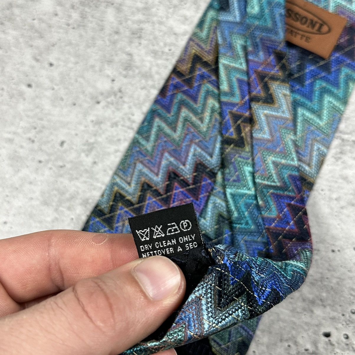 Designer MISSONI Men's Silk Necktie LUXURY Tie Purple Green Geometric Size ONE SIZE - 10 Thumbnail