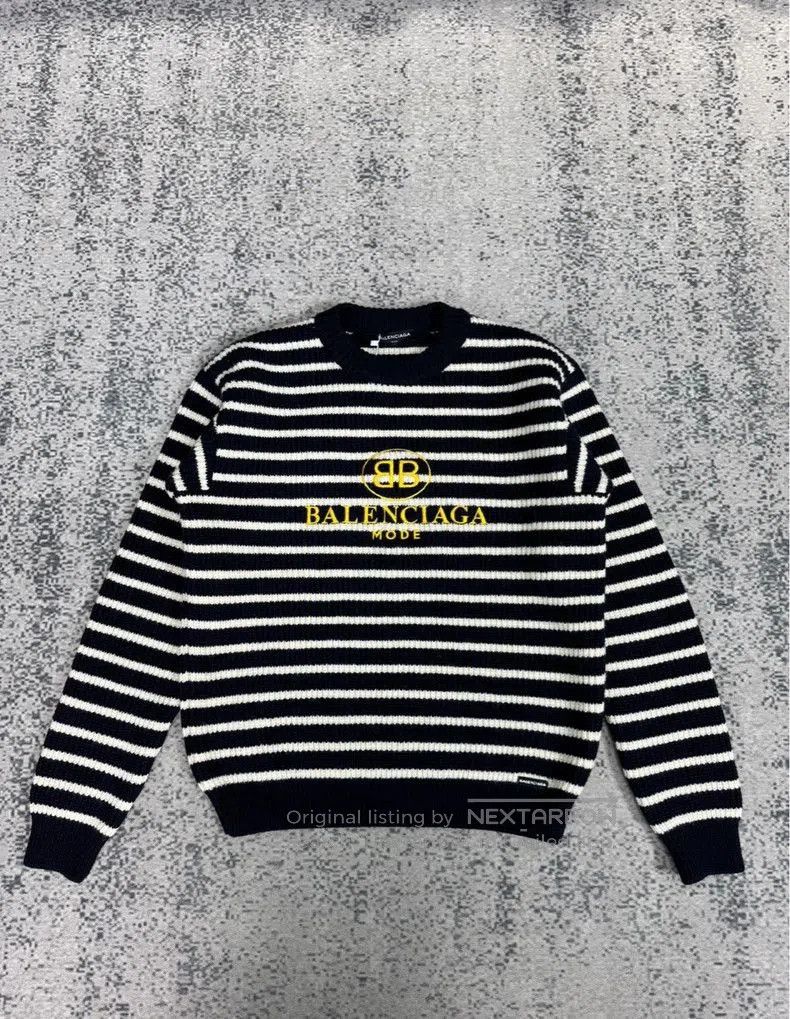 Balenciaga Wool Striped Embroidered Sweater.