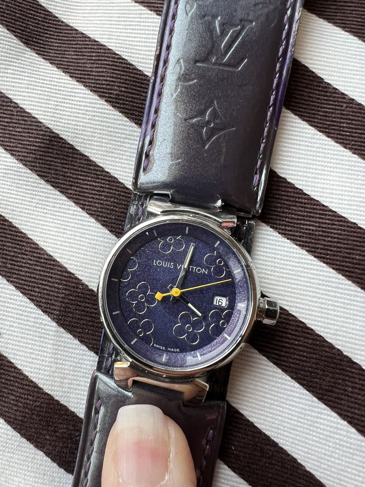 image of Louis Vuitton Tambour Q121B Purple Dial Quartz Ladies Watch, Women's
