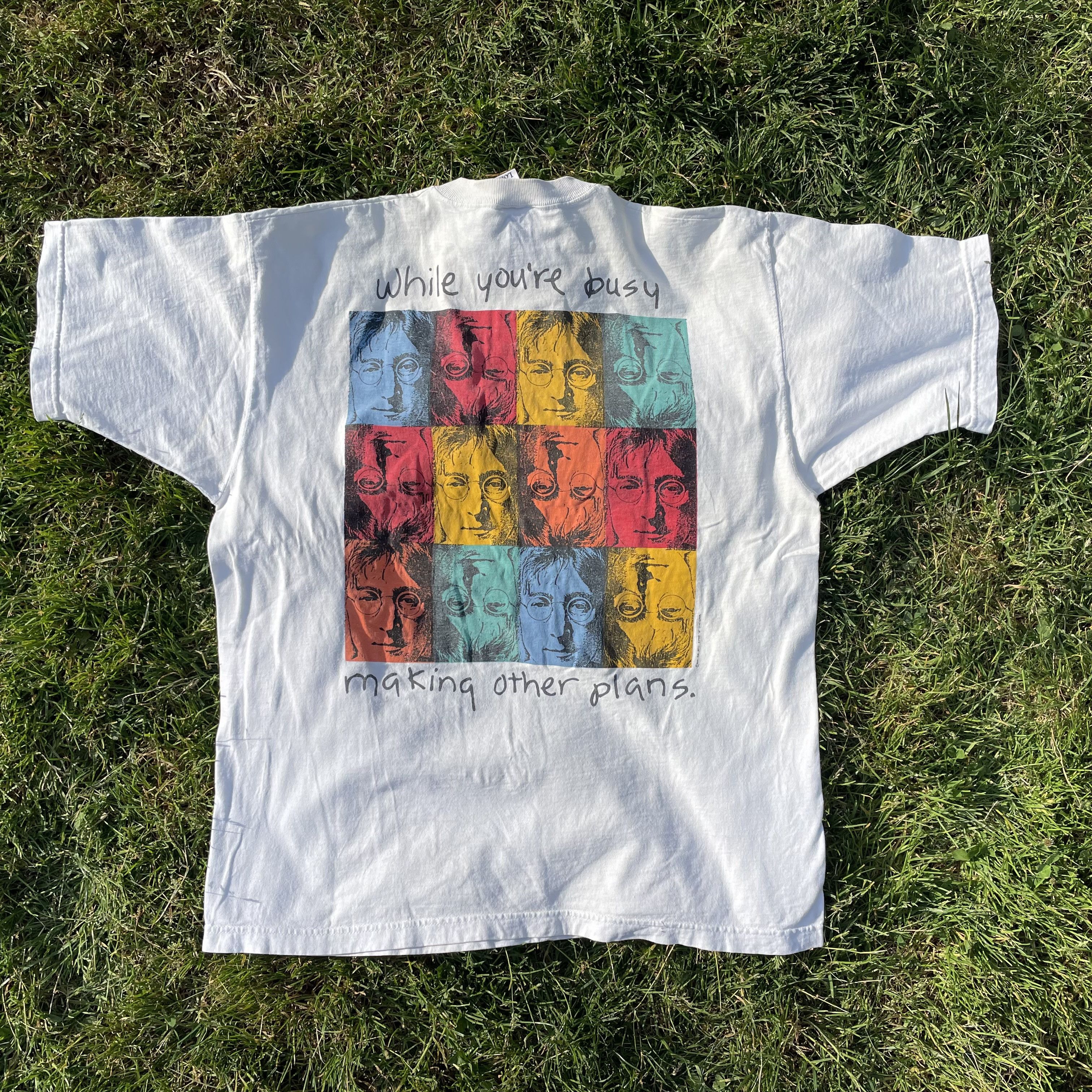 Fruit Of The Loom Vintage John Lennon "Life Is What Happens" Pop Art T-Shirt Size US XL / EU 56 / 4 - 1 Thumbnail