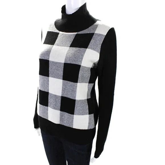 Bloomingdale's C by Bloomingdale's B&W Checkered Cashmere/Wool Turtleneck Size S / US 4 / IT 40 - 2 Thumbnail