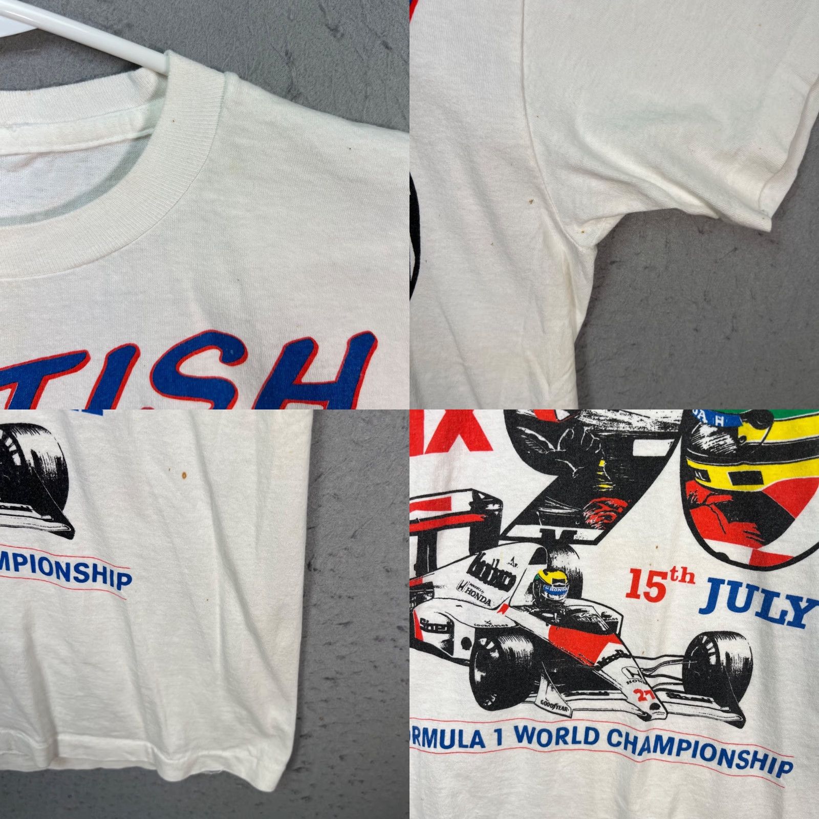 Vintage VTG 1990 British Grand Prix Ayrton Senna T-Shirt Formula 1 World Championship Shirt Mens L White Size US L / EU 52-54 / 3 - 8 Thumbnail