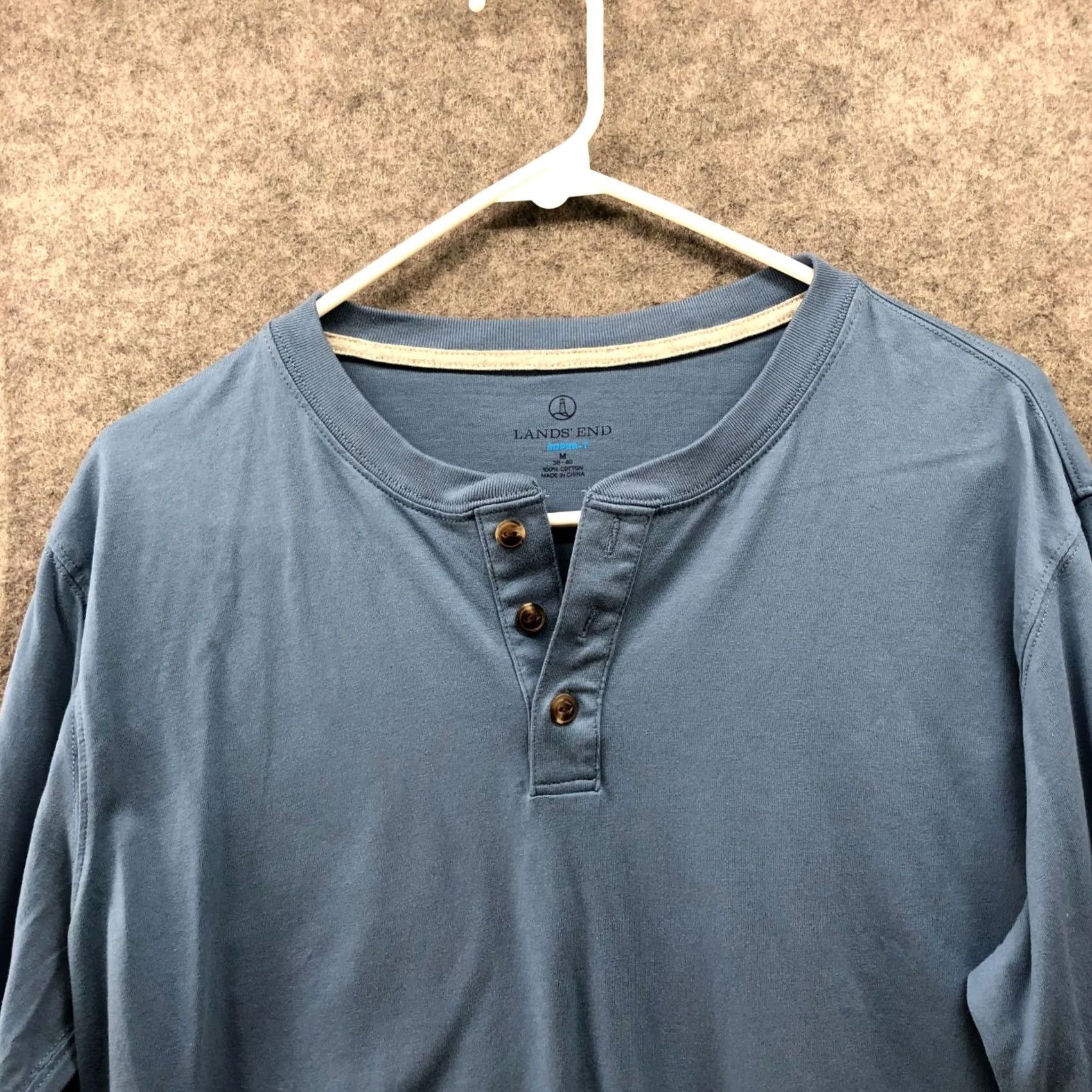 Lands' End Lands' End Long Sleeve Henley T Shirt Mens M Cotton Blue Regular Knit Button T-Shirt Shirt Regular Mens Blue Henley Cotton Size US M / EU 48-50 / 2 - 3 Thumbnail