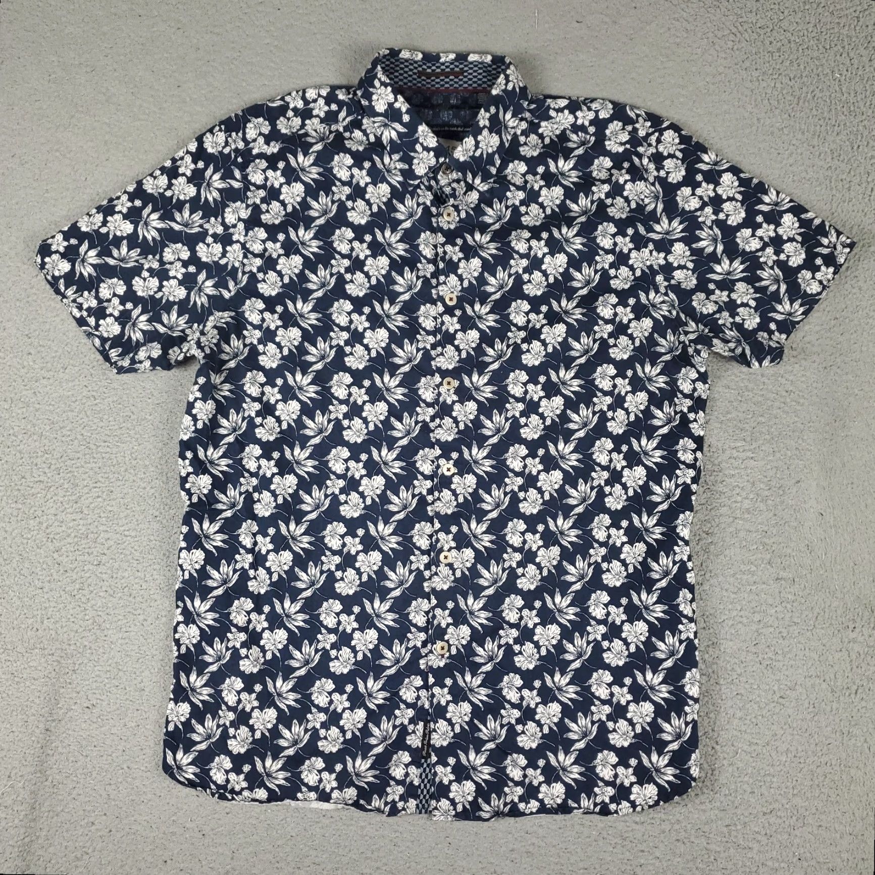 Ted Baker Ted Baker London Shirt Mens Size 5 Blue Floral Short Sleeve Button-Up Cotton Casual Wear Mens Size US S / EU 44-46 / 1 - 2 Thumbnail