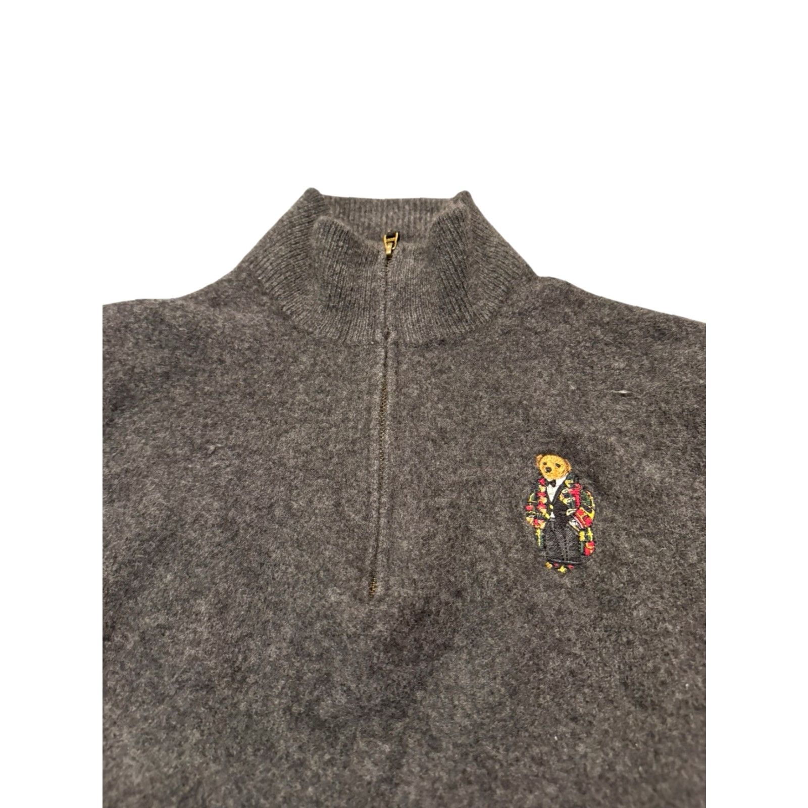 Ralph Lauren VINTAGE Ralph Lauren Polo Bear Sweater Mens L Gray Wool Cashmere Zip Knit Pullover Christmas Winter Tuxedo Tartan Regular Size US L / EU 52-54 / 3 - 3 Thumbnail
