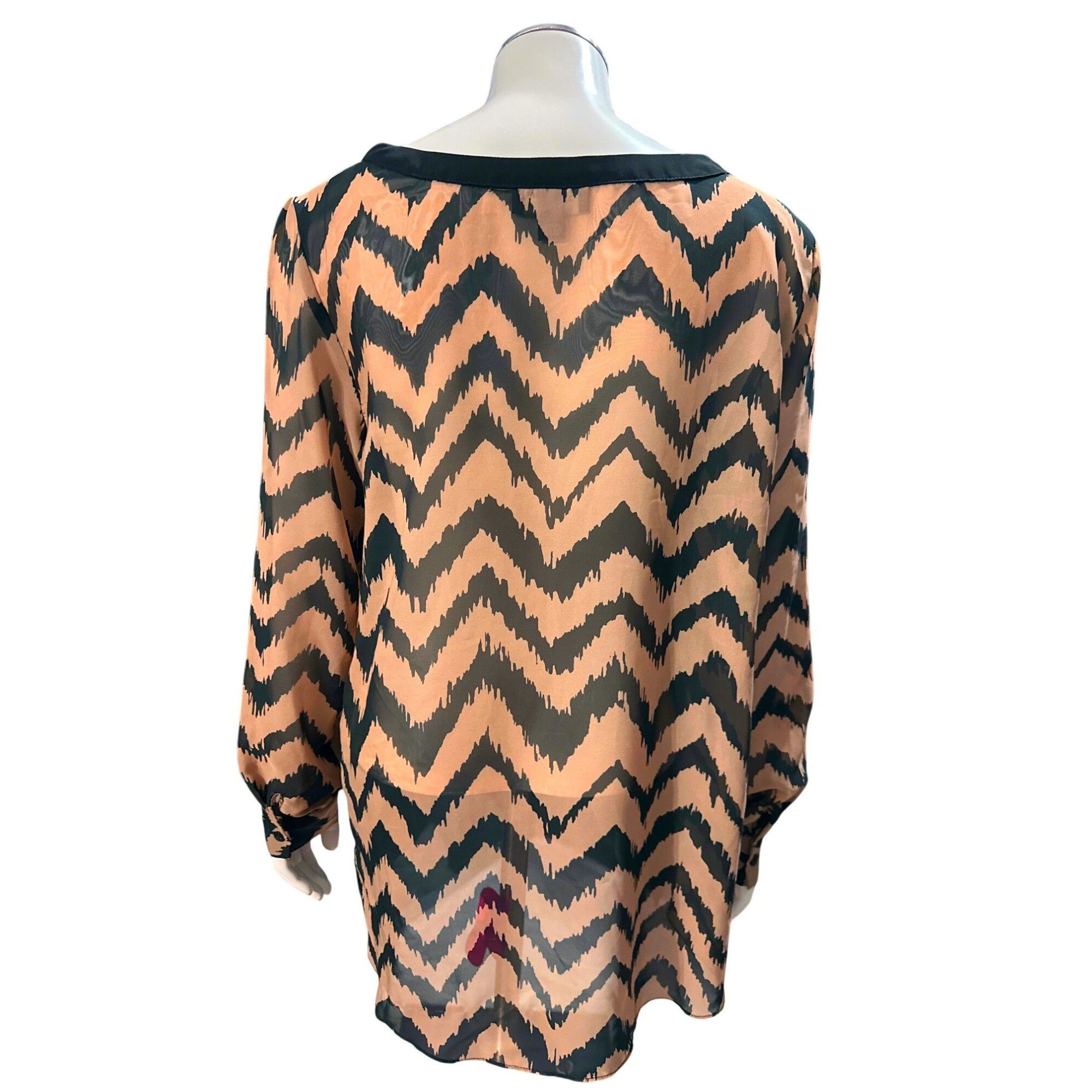 Other AB Studio Sheer Chevron Blouse Black Beige Long Sleeve Light Size M / US 6-8 / IT 42-44 - 5 Thumbnail