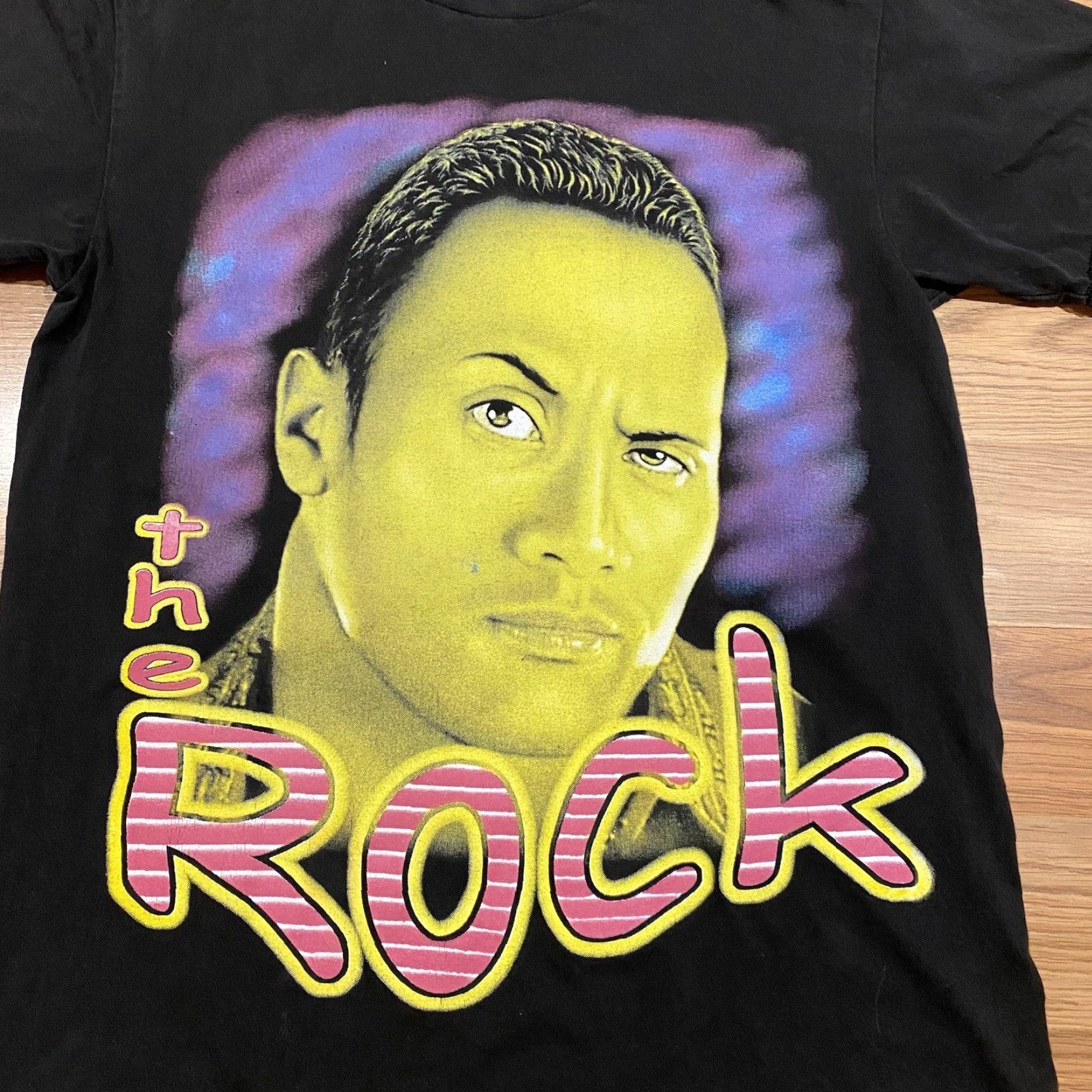 Vintage VINTAGE Dwayne The Rock Johnson WWF Wrestling AOP WWE Tee Big Land Sz Medium Shirt Mens 90s Double-Sided Black Short Sleeve Crew Neck Size US M / EU 48-50 / 2 - 6 Thumbnail
