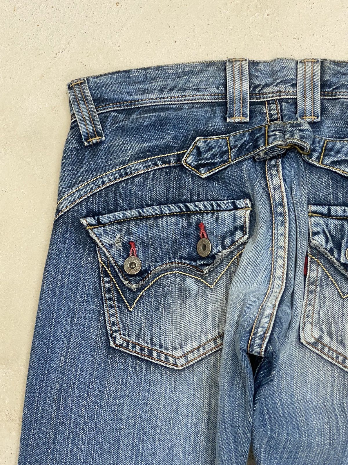 If Six Was Nine × Japanese Brand × Tornado Mart Vintage Edwin Engineer Distressed Light Wash Buckle Button Size US 30 / EU 46 - 13 Thumbnail