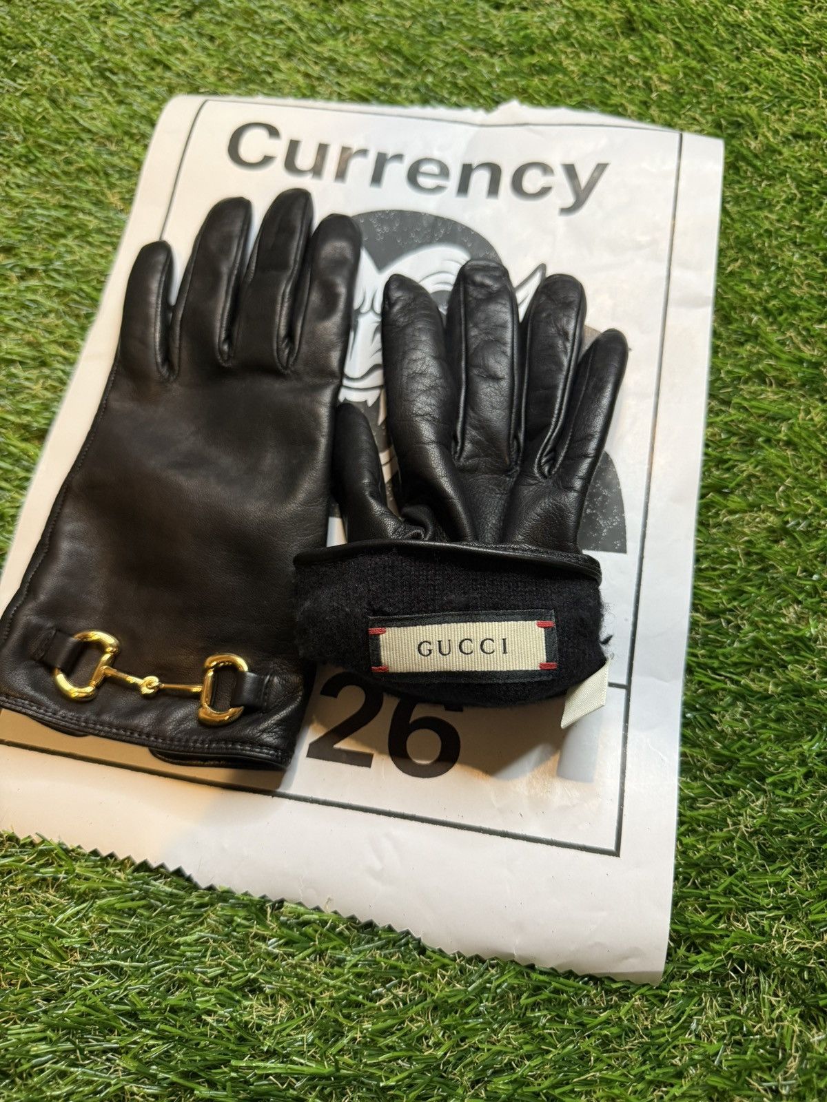 Gucci $840MSRP Demna Gucci Gold Horsebit Lambskin Leather Glove Size ONE SIZE - 6 Thumbnail