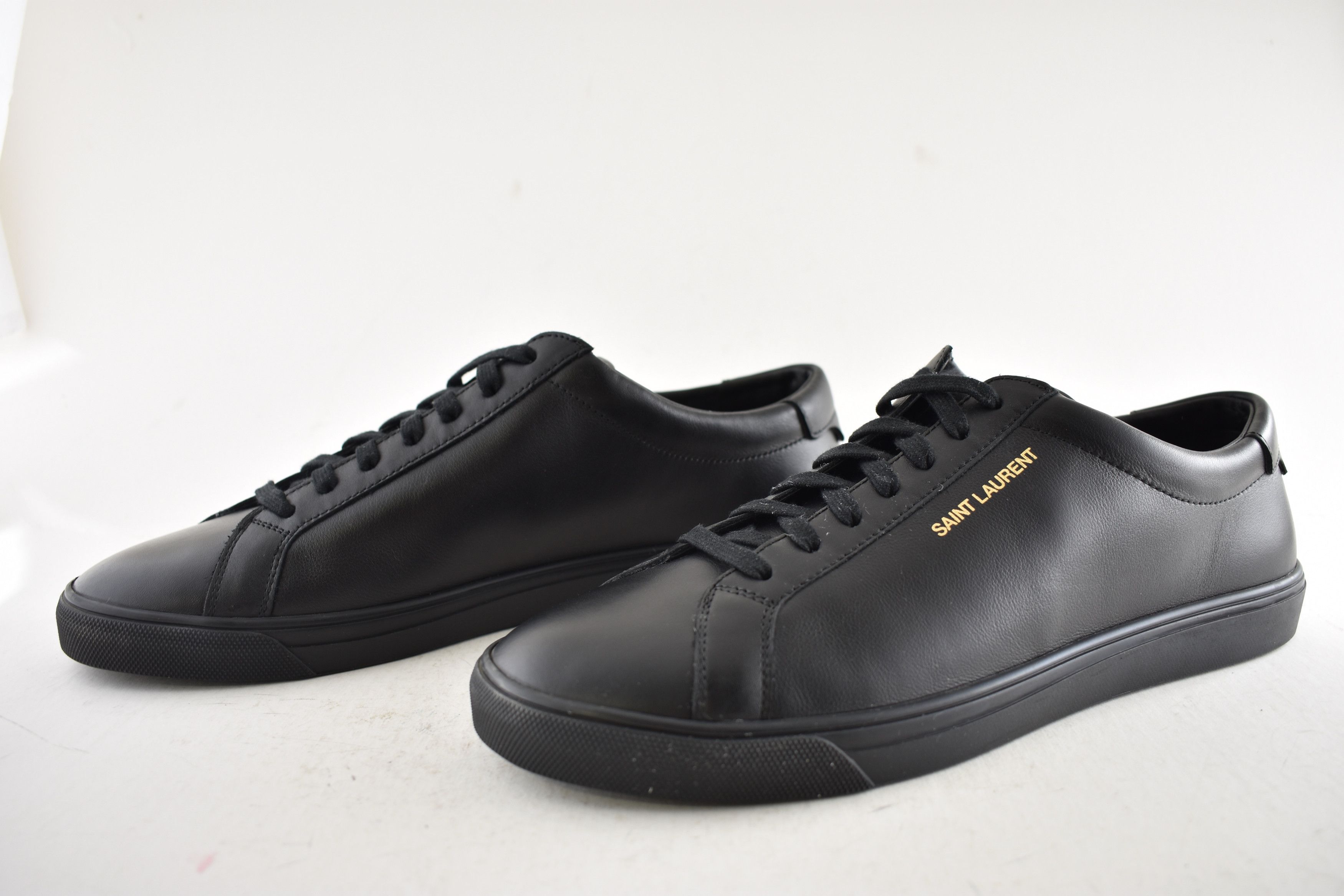 Saint Laurent Paris Andy Black Leather Gym Gold Logo Flat Low Top Sneaker 44 11 Size US 11 / EU 44 - 12 Thumbnail