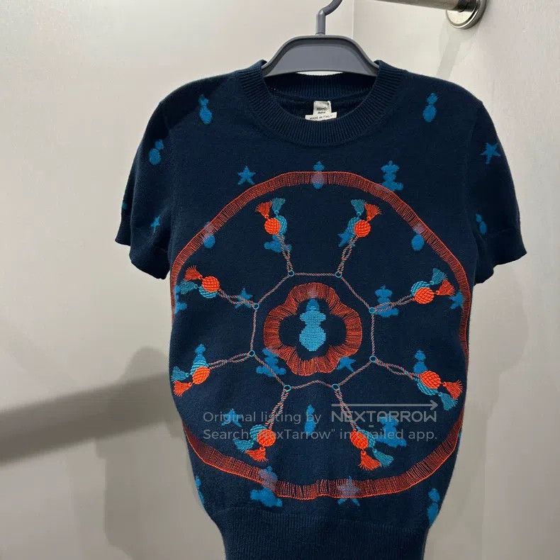 Hermes Hermes Embroidered pattern cashmere short sleeve Size XS / US 0-2 / IT 36-38 - 6 Thumbnail