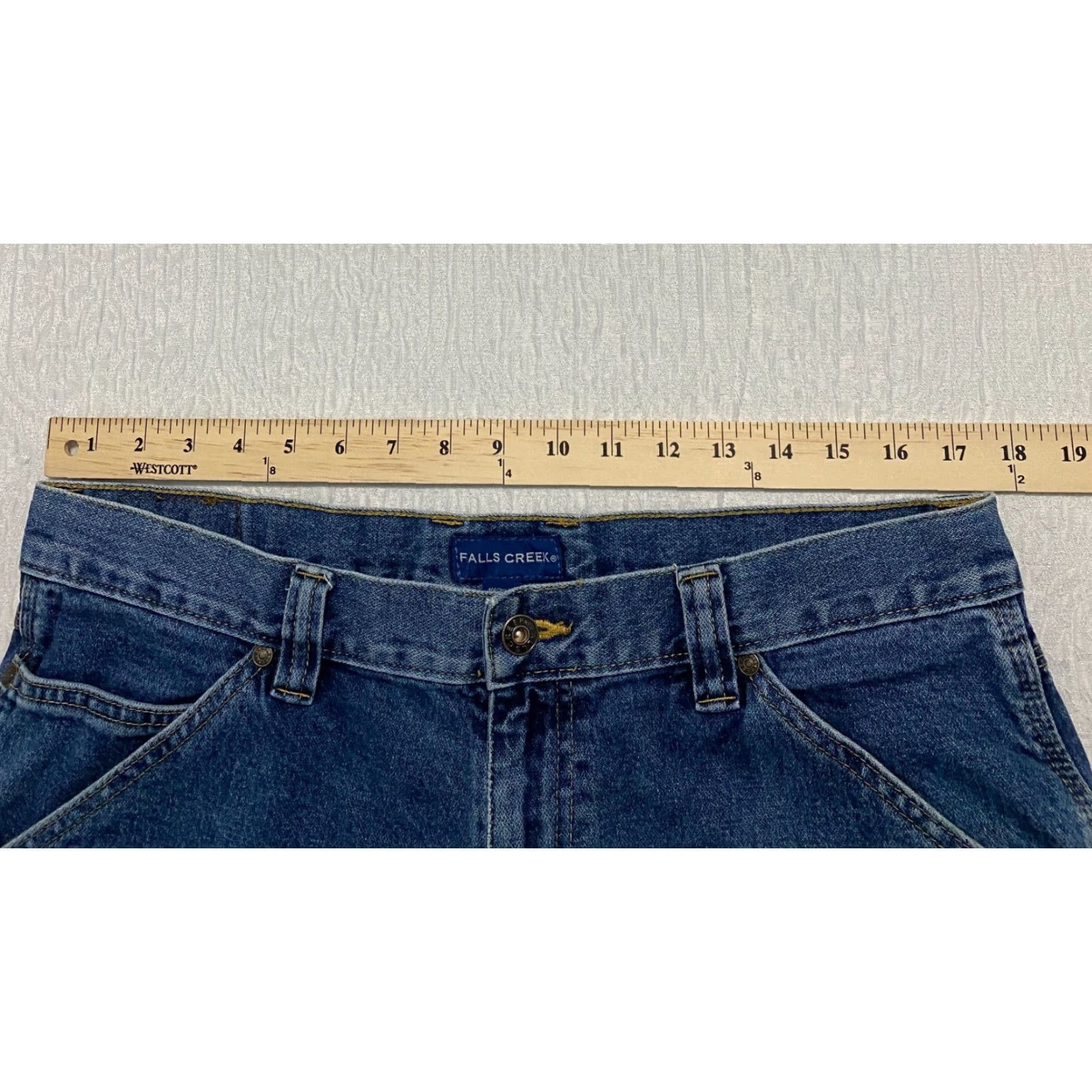 Vintage Falls Creek Mens Jeans Size 34x30 Blue Wide-Leg Straight Carpenter Denim Cotton 5-Pocket Mens Regular 34in Inseam Blue Jeans Size US 34 / EU 50 - 4 Thumbnail