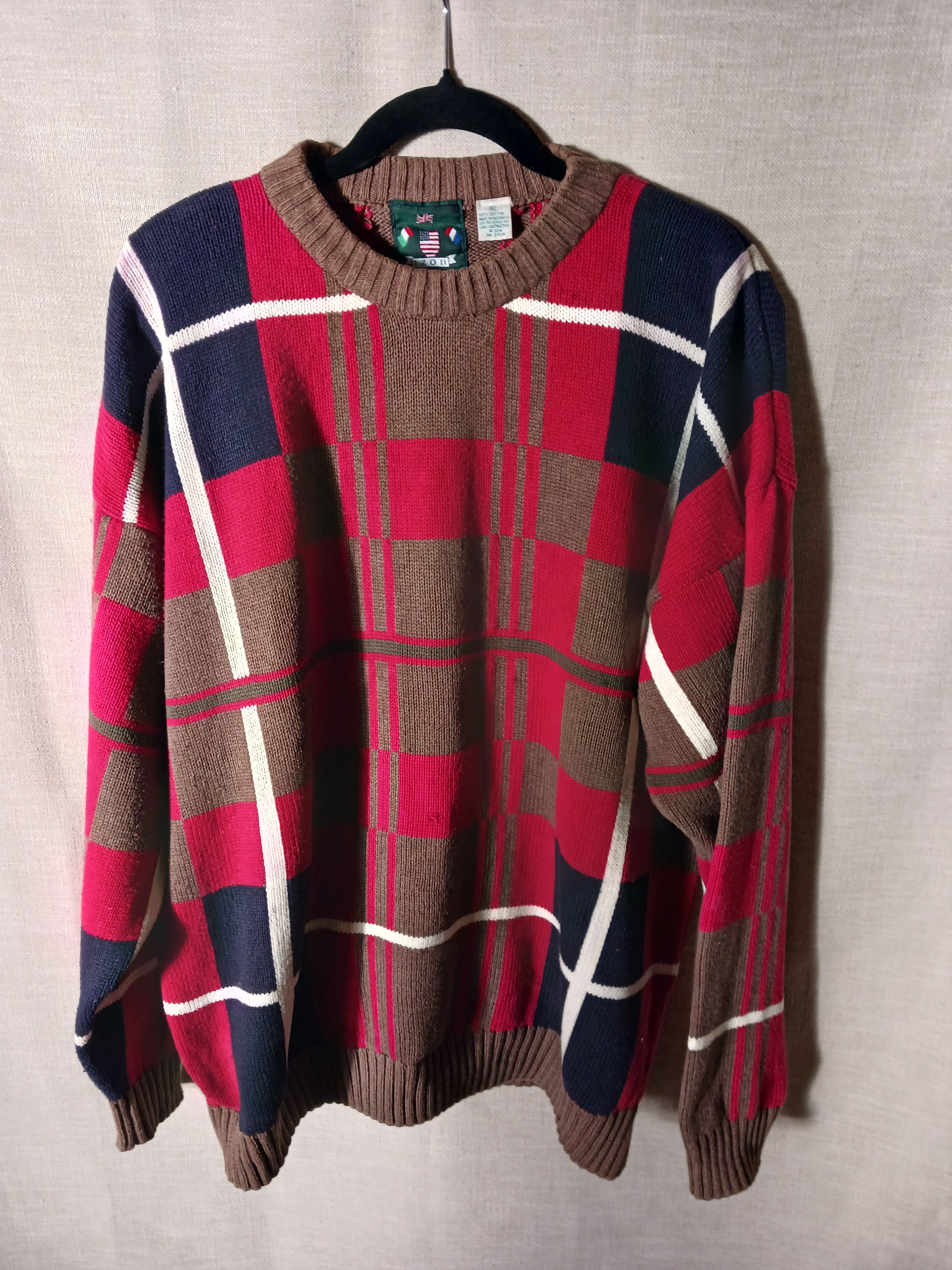 Izod Vintage 80's Block Print Crew Neck Pullover Sweater Size US XL / EU 56 / 4 - 1 Thumbnail