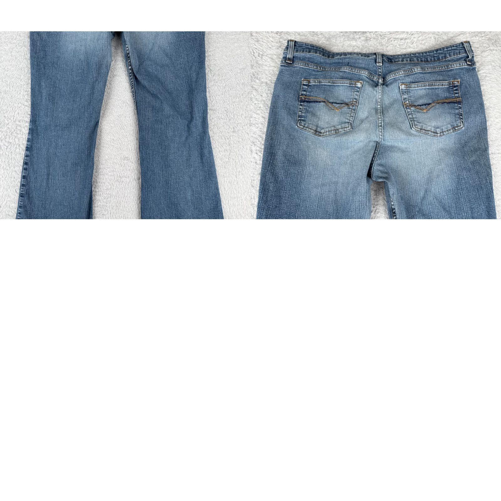 Vintage Arizona Jeans Co Juniors 17 Blue Denim Flared Mid Rise 34x30 Cotton Blend Jeans Womens Rock Distressed Pockets 5-Pocket Design Regular 30 in Inseam Size 38" / US 16 / IT 52 - 10 Thumbnail