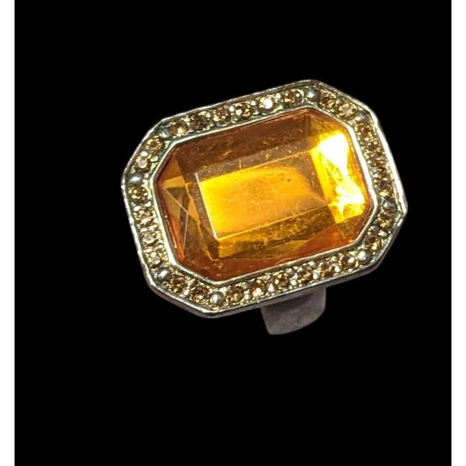 Other Vintage Topaz Glass Rhinestone Gemmed Statement Ring Size 6 Size ONE SIZE - 2 Thumbnail