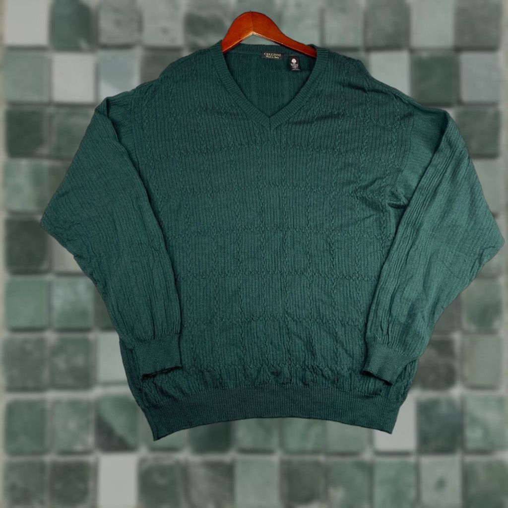 Vintage Cellinni Mirino Wool Knit Sweater XL Green V Neck Long Sleeve Italy Made Mens Size US XL / EU 56 / 4 - 1 Thumbnail