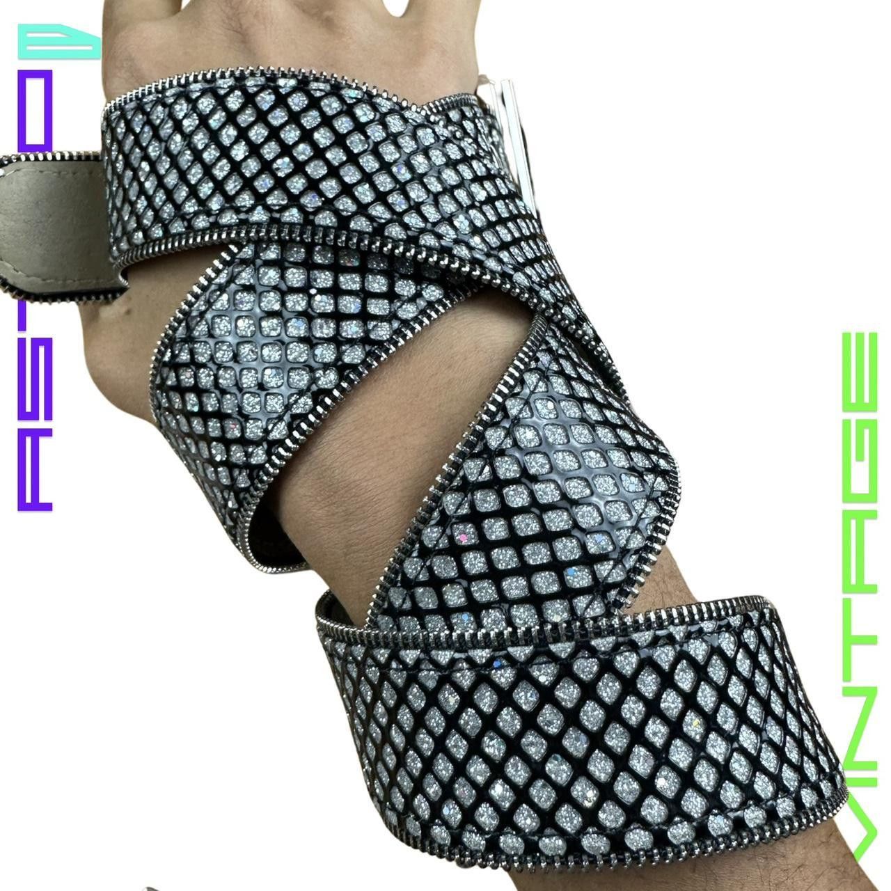 Other × Vintage HONEYCOMB FAUX LEATHER IRIDESCENT GLITTER BELT _ 34" Size 34 - 5 Thumbnail