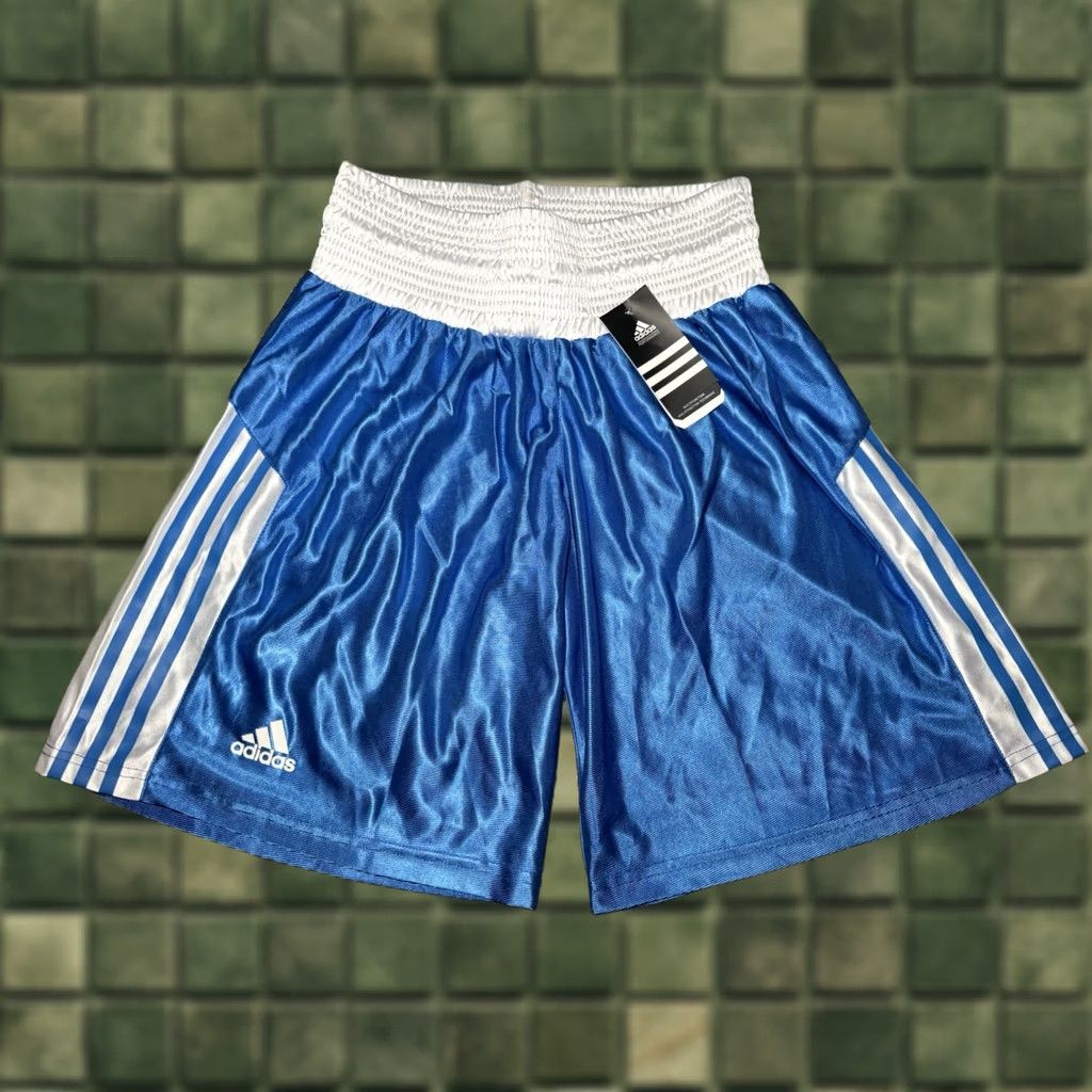 Adidas VINTAGE Adidas Boxing Shorts Mens Medium Blue White Thick Waist Trunks Size US 31 - 1 Thumbnail