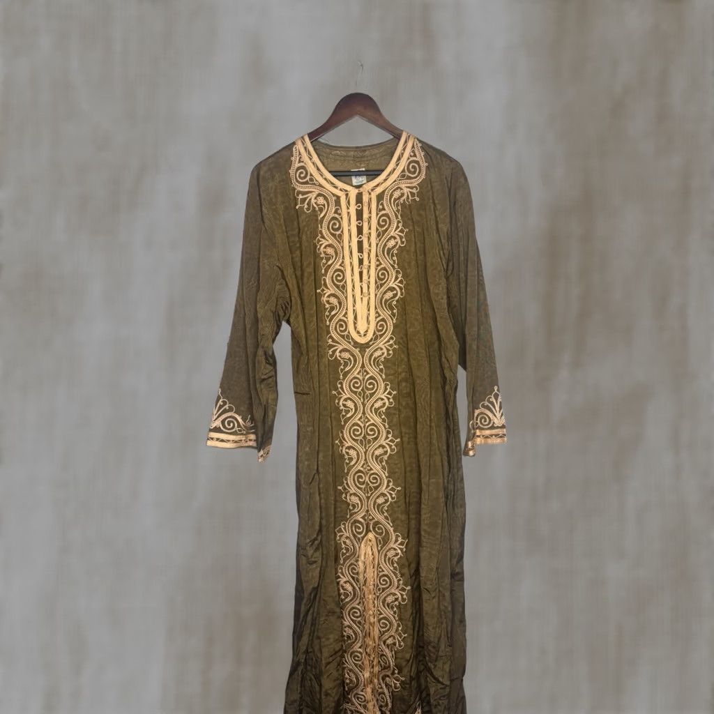 Vintage Moustafa Maxi Shirt Dress Women XL Gold Egypt Oversized V-Neck Cotton Long Sleeve? Size XL / US 12-14 / IT 48-50 - 1 Thumbnail