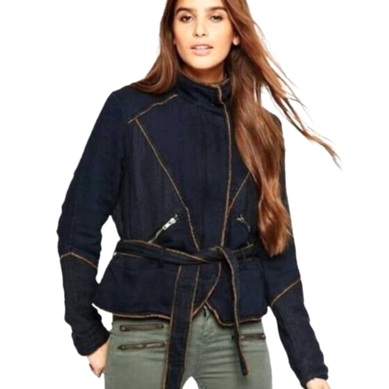Free People Free People Jacket Motorcycle Navy Blue Twill Zip Short Long Sleeve Casual Womens M Size M / US 6-8 / IT 42-44 - 8 Thumbnail