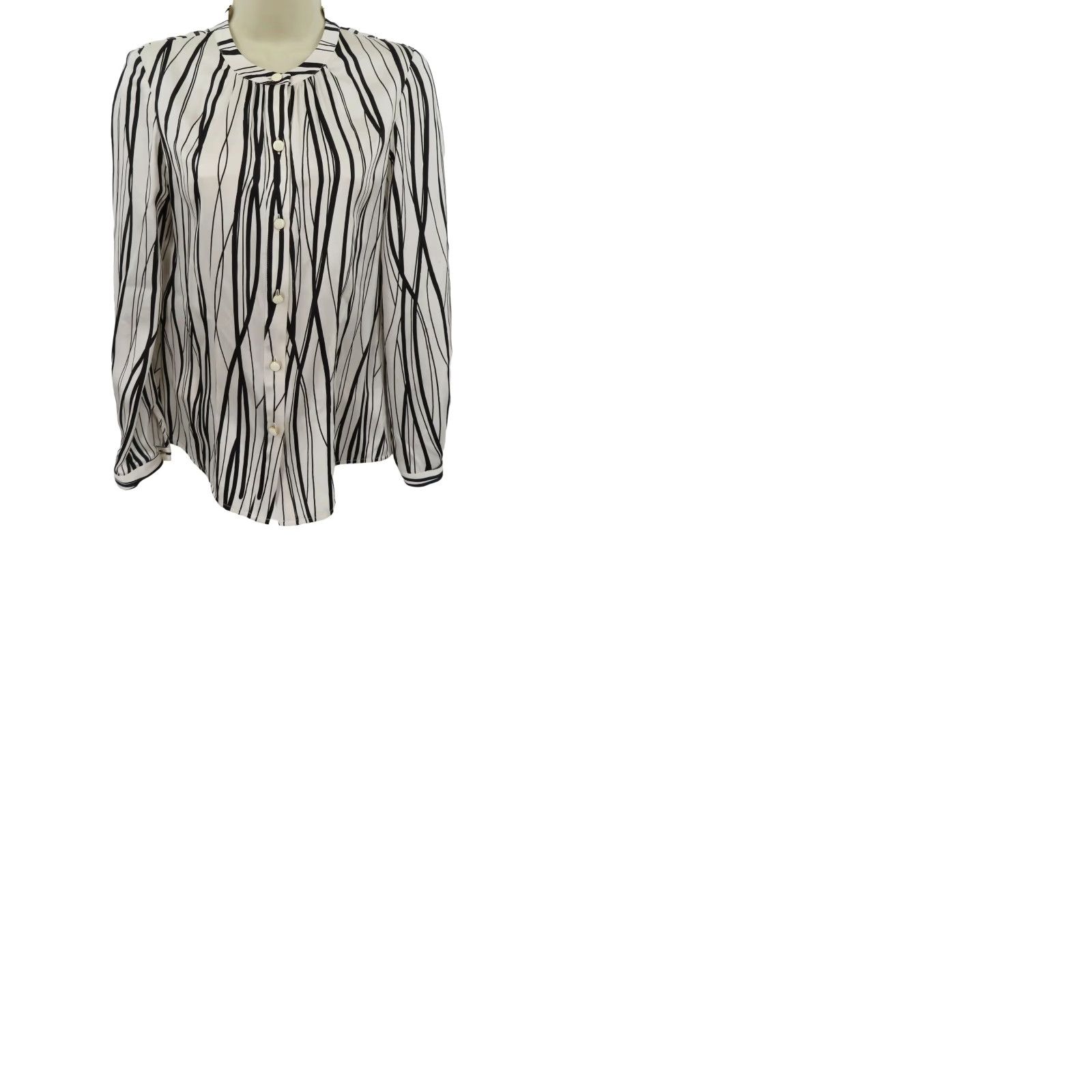 Vintage St John Collection Women 2 Black White Wavy Striped Button Blouse Silk Blend Shirt Size XS / US 0-2 / IT 36-38 - 9 Thumbnail