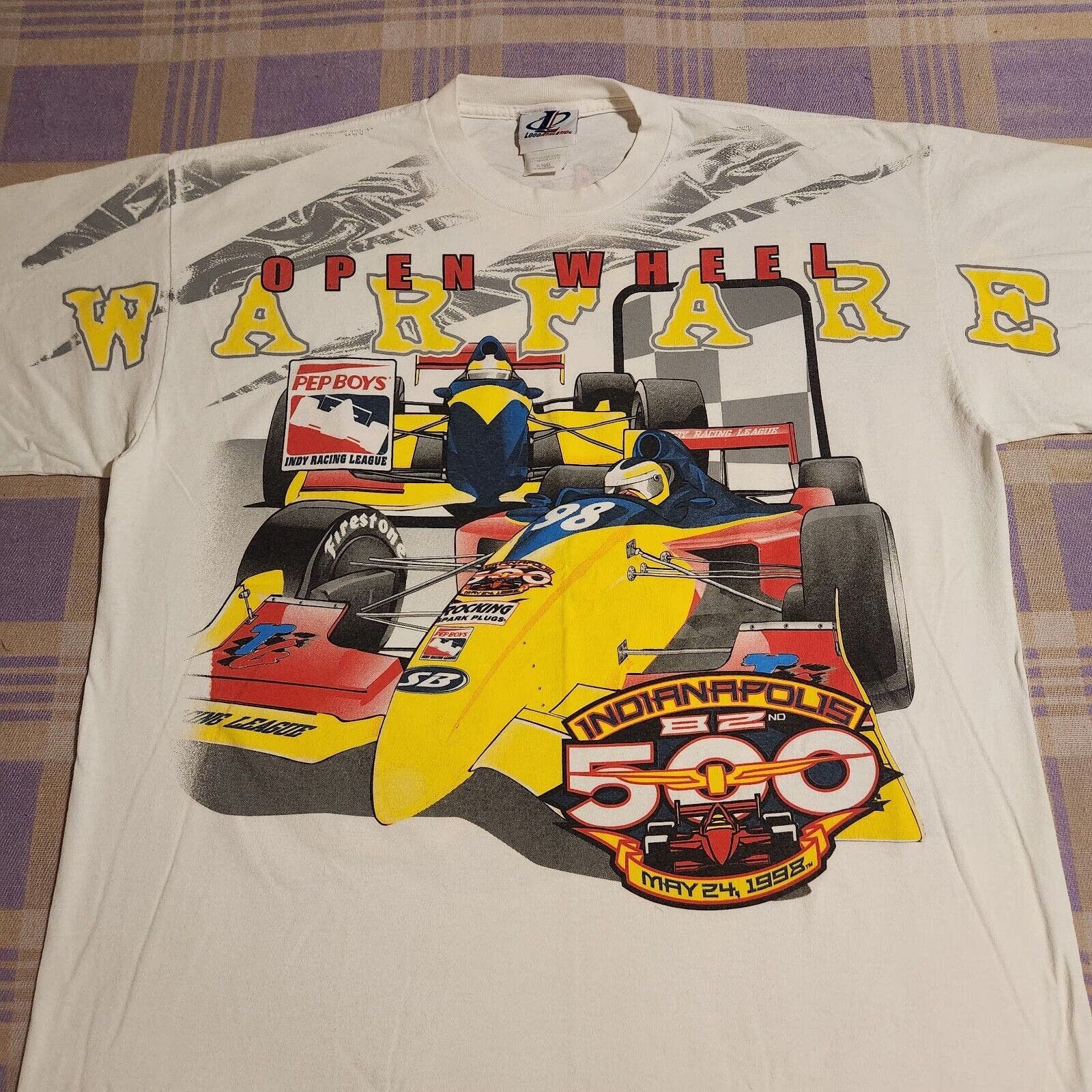 Image of Logo Athletic x Nascar VTG 90's Indianapolis 500 1998 T-Shirt Formula For Speed Race in White (Size