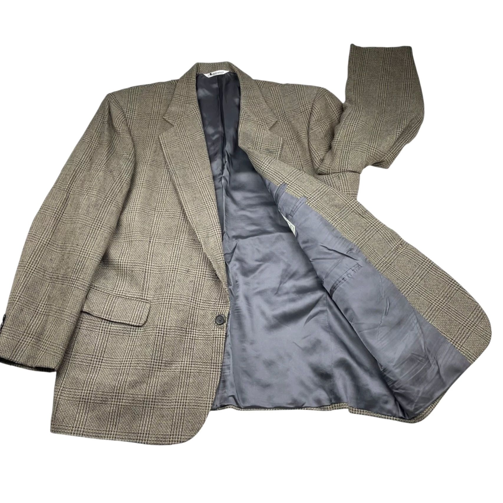 Aquascutum VINTAGE Aquascutum Blazer Jacket Single-Breasted Two-Button Wool Tweed Plaid Beige Gray Tan 46R US Made Mens Size 46R - 3 Thumbnail